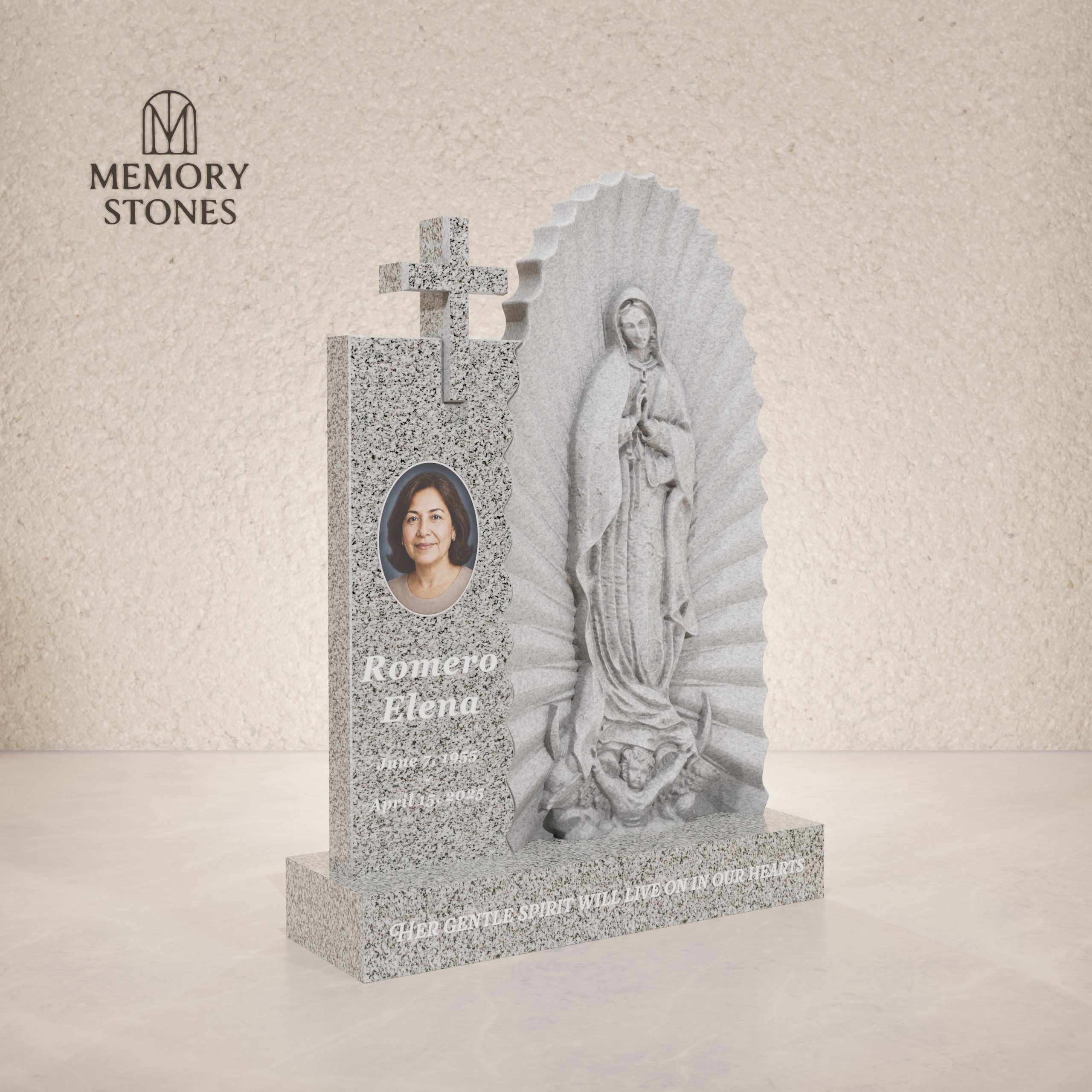 Madonna Shape Granite Headstone & Cross 20 x 3 x 26