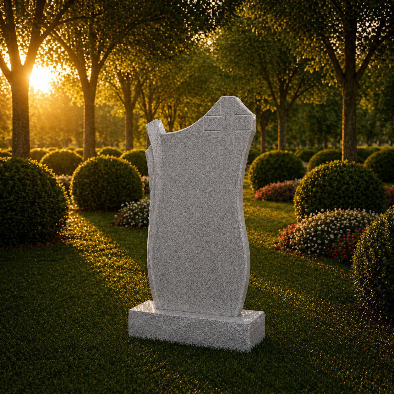 Shape Upright Granite Headstone with Cross Detail
