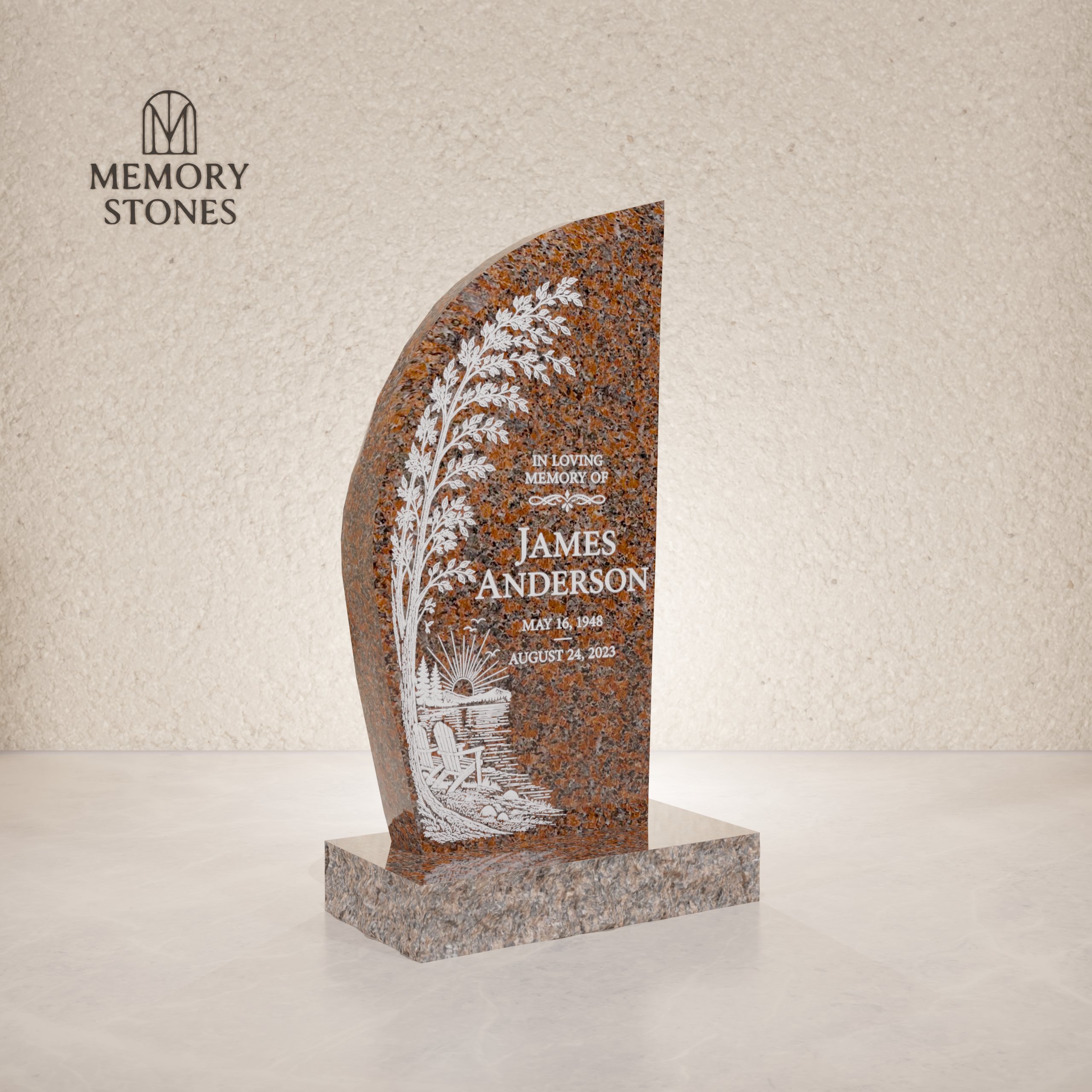 Modern Half-Round Upright Granite Headstone