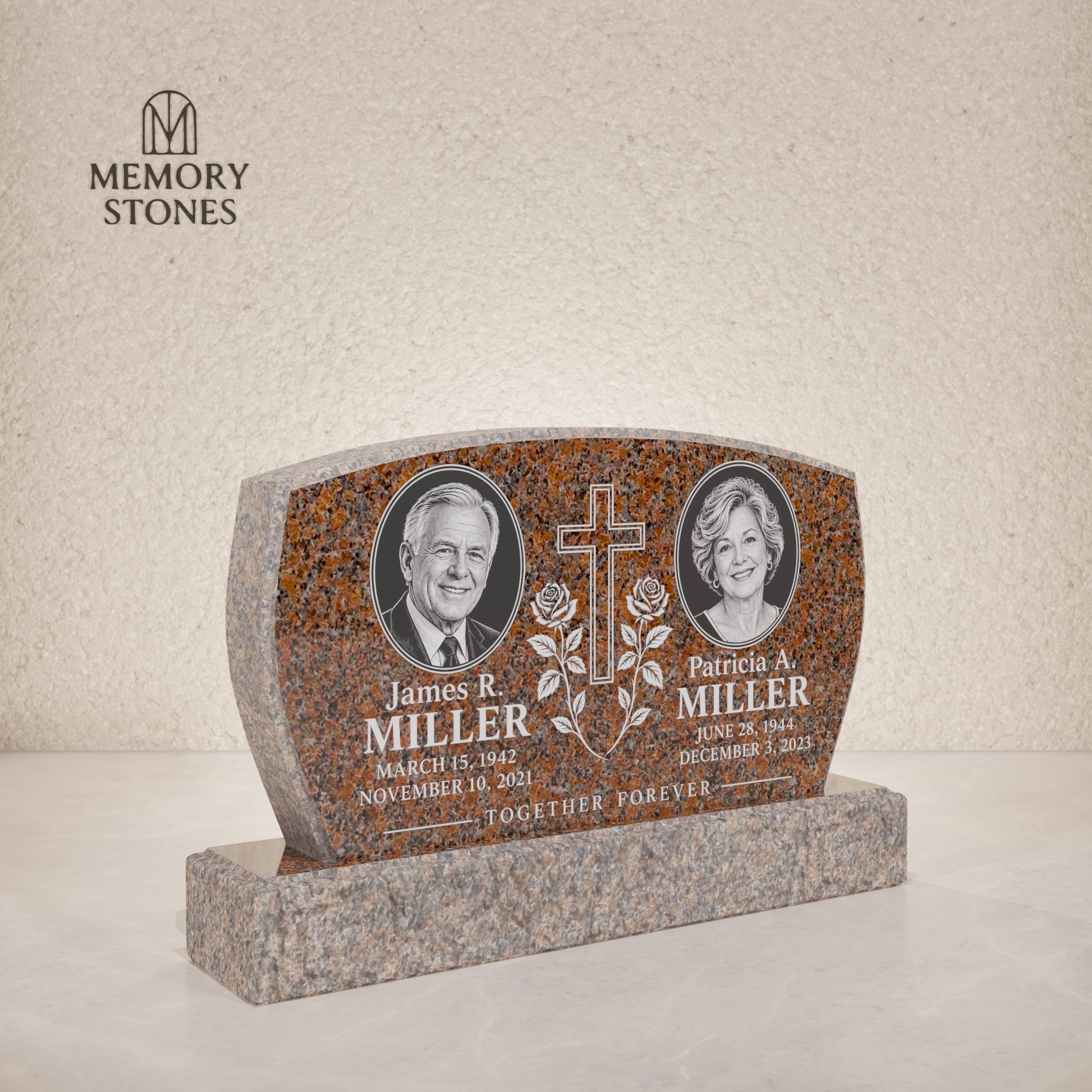 Companion Upright Granite Headstone with Arched Top