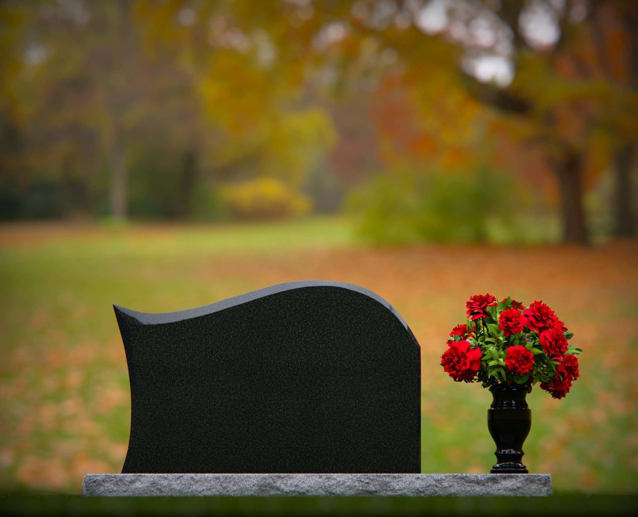 Wave Top Headstone with Vase