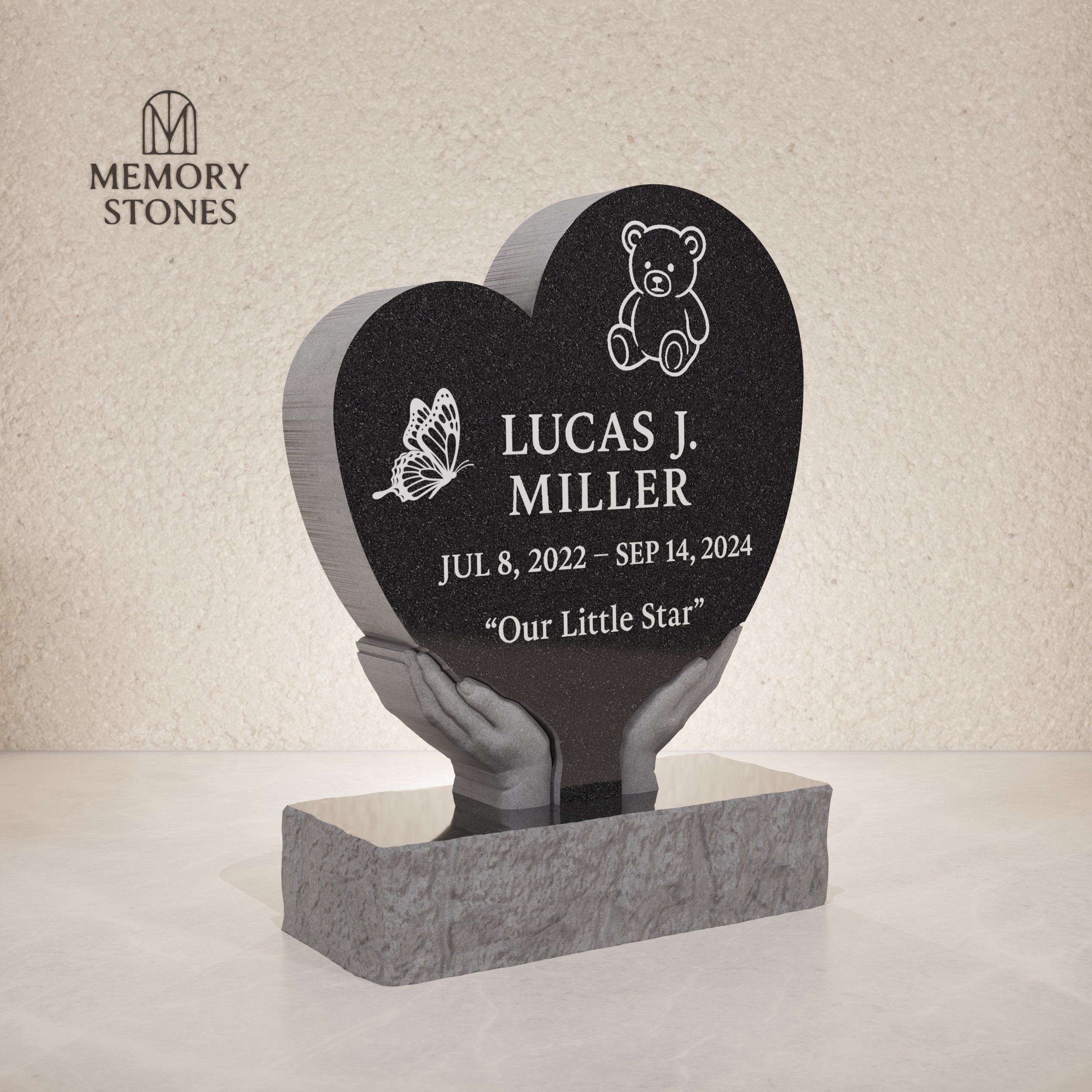 Heart Shape Granite Headstone with Hands Design