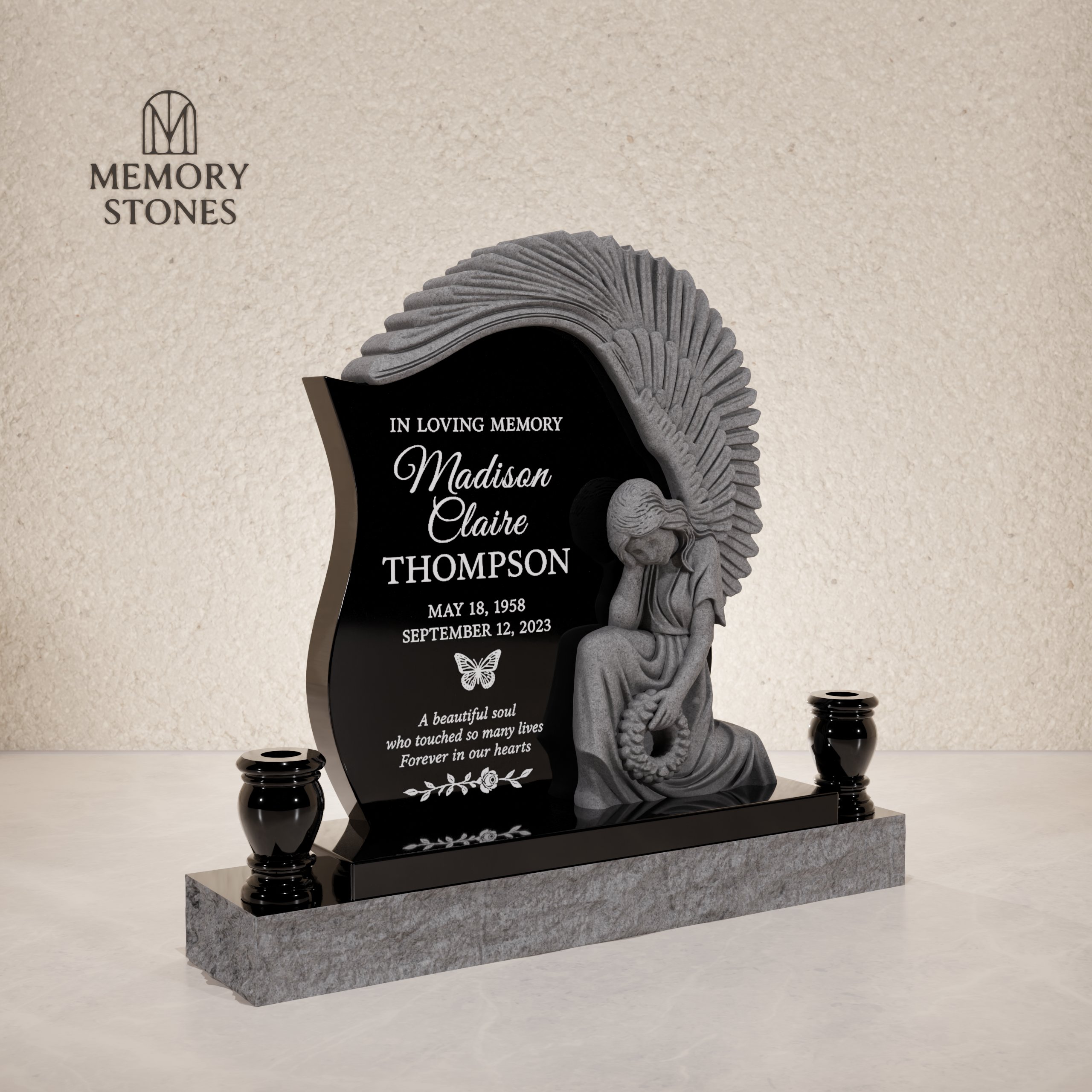 Angel Wing Granite Headstone