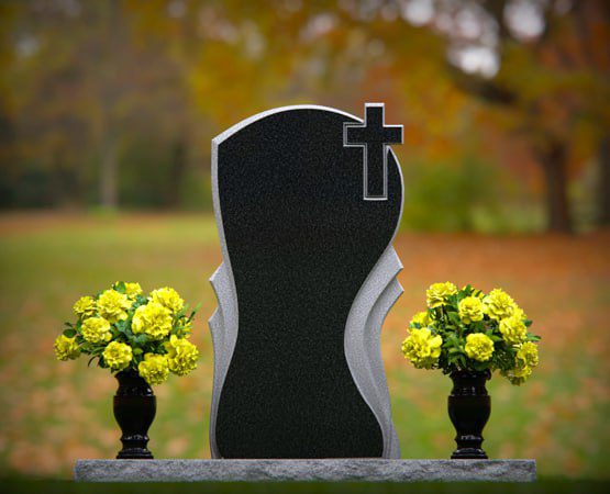 Wave-Profile Upright Headstone with Cross