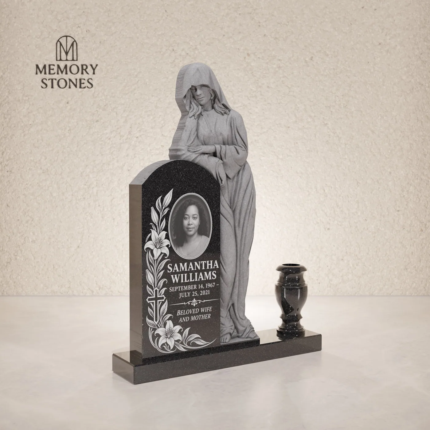 Sculpted Woman Shape Granite Headstone