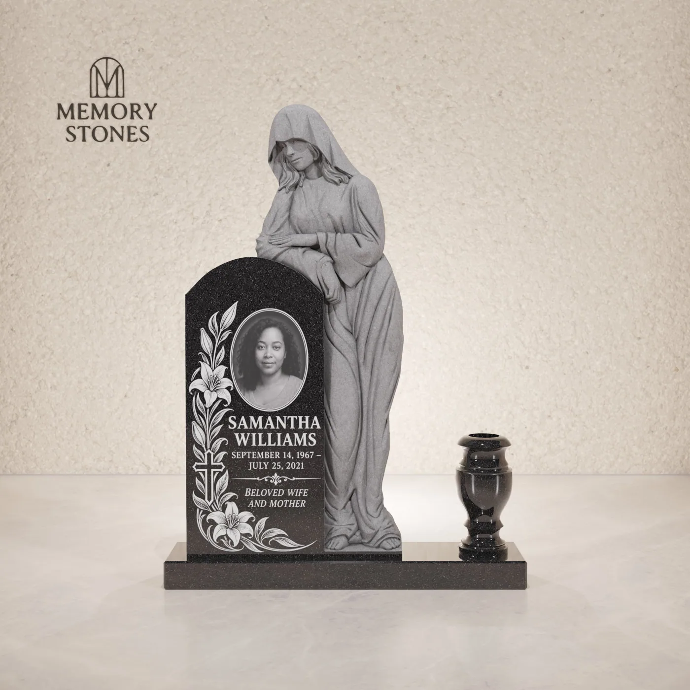 Sculpted Woman Shape Granite Headstone — view 2