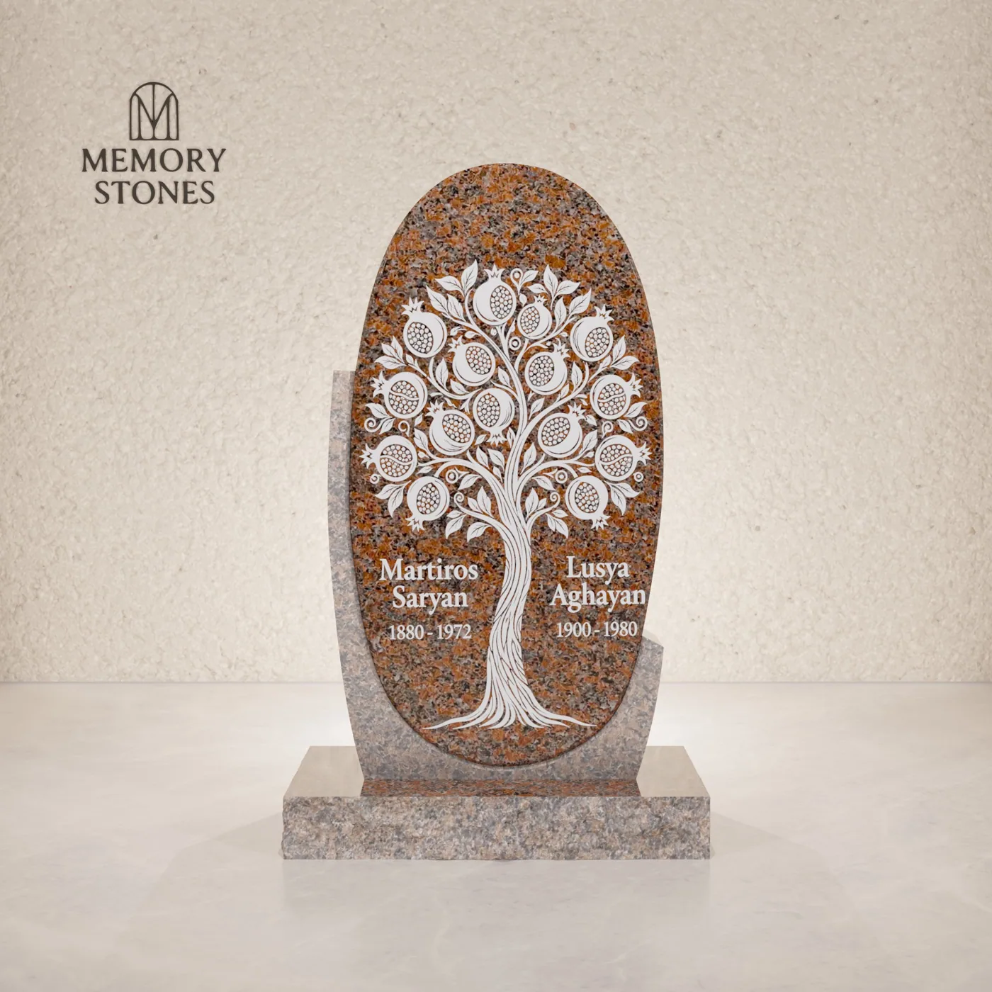 Oval Upright Granite Headstone — view 2