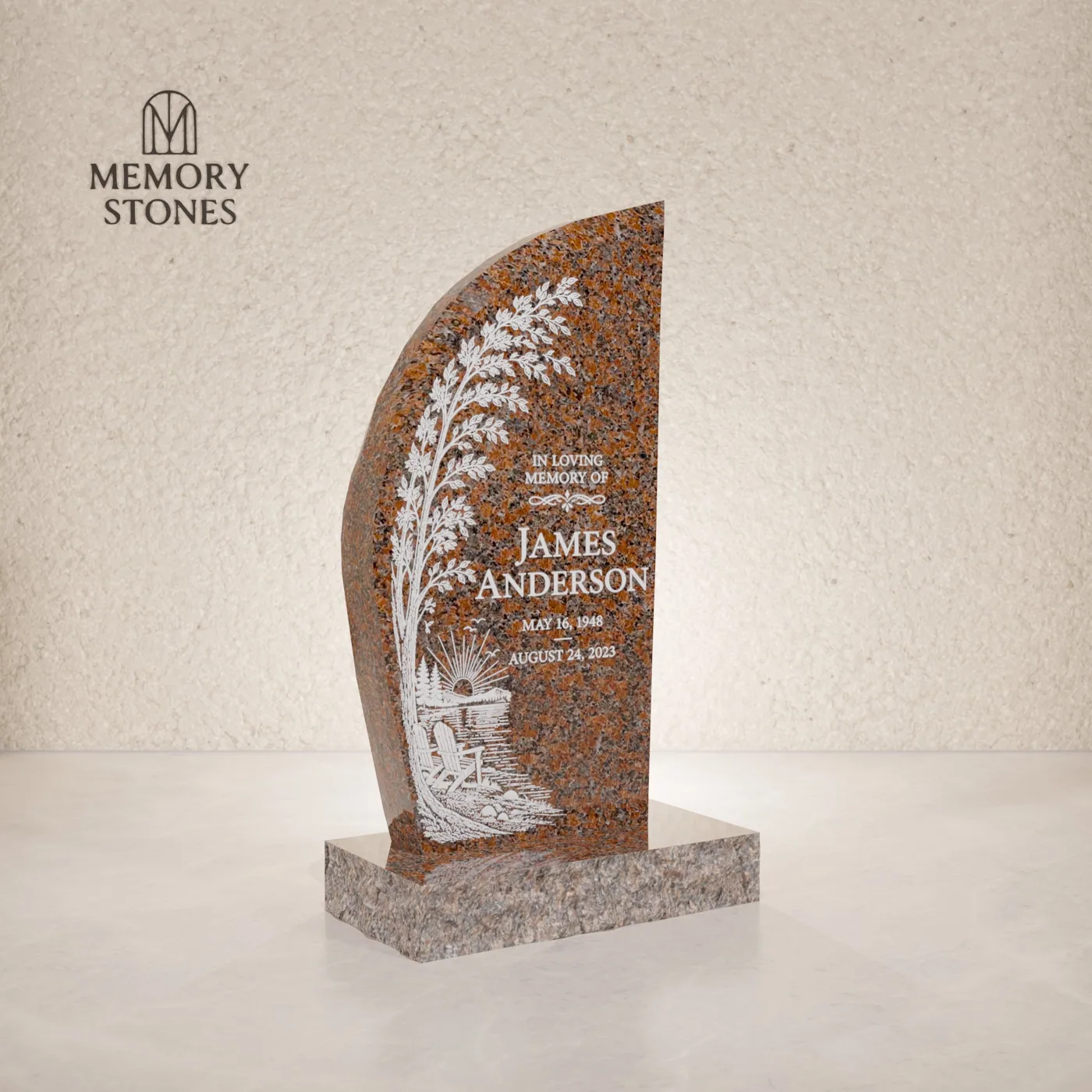 Modern Half-Round Upright Granite Headstone