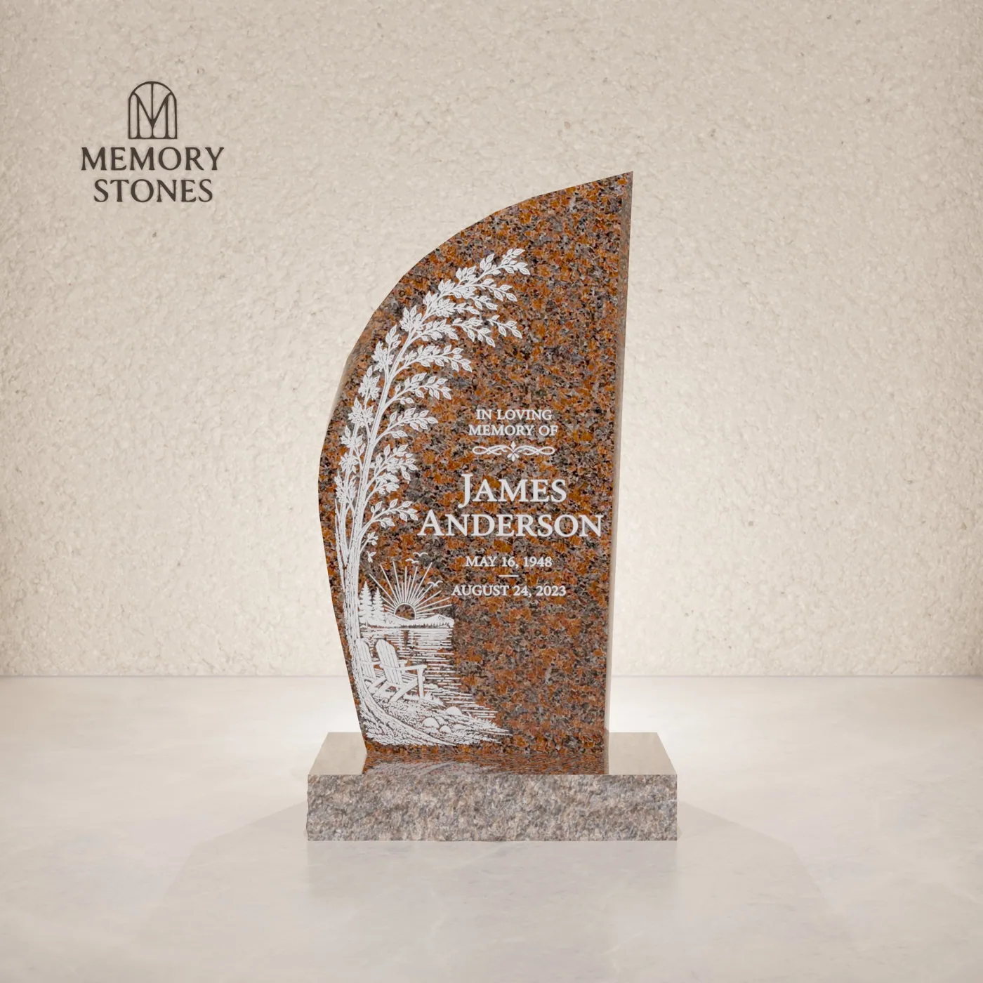 Modern Half-Round Upright Granite Headstone — view 2