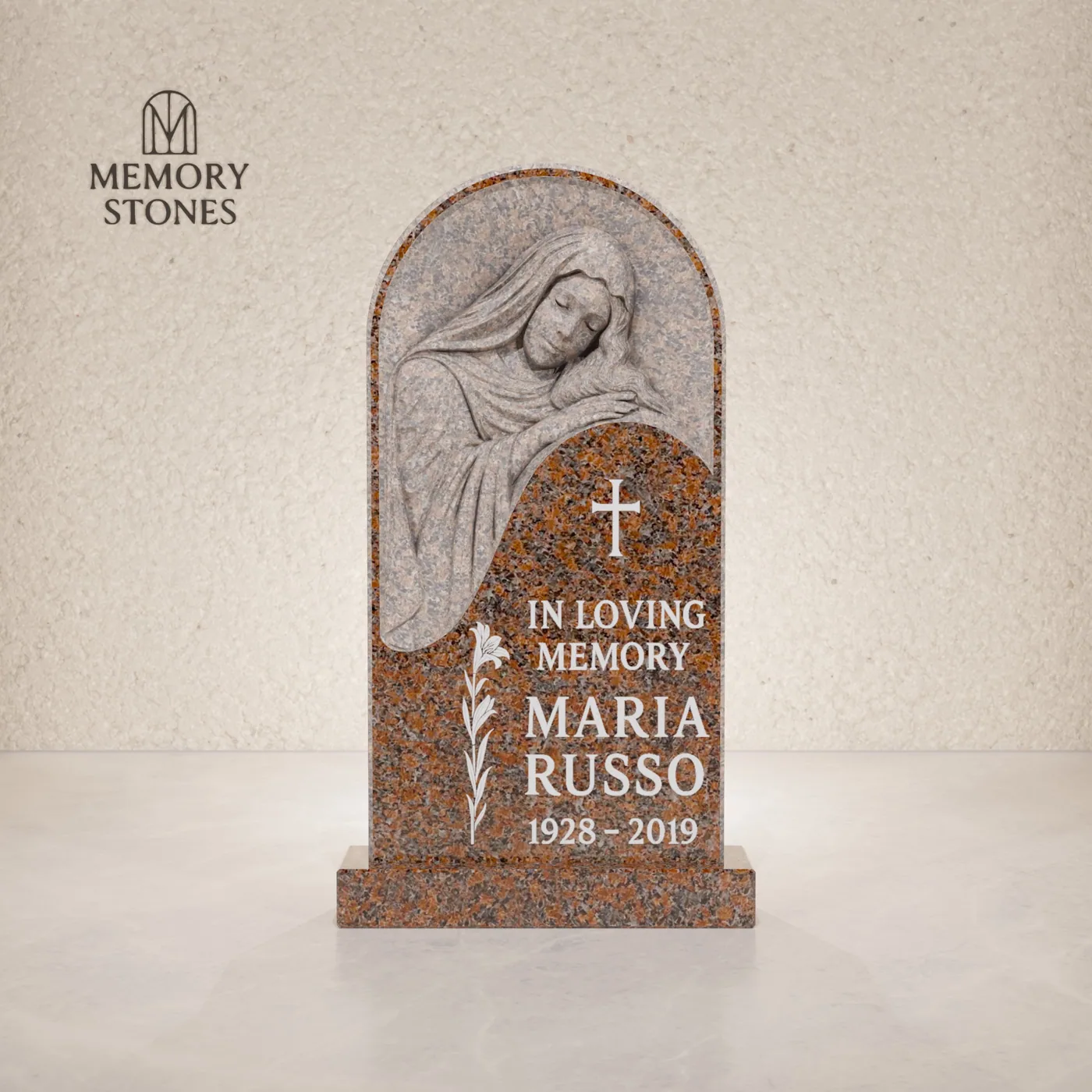Madonna-Style Relief Upright Headstone — view 2