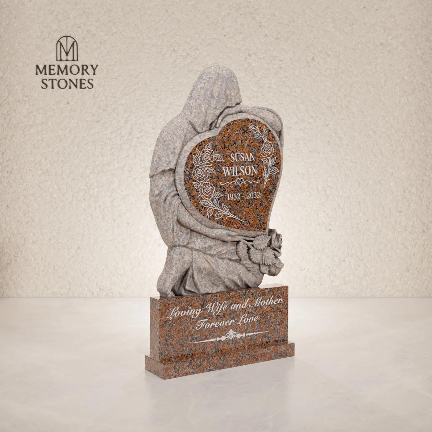 Guardian Embrace Heart Granite Headstone