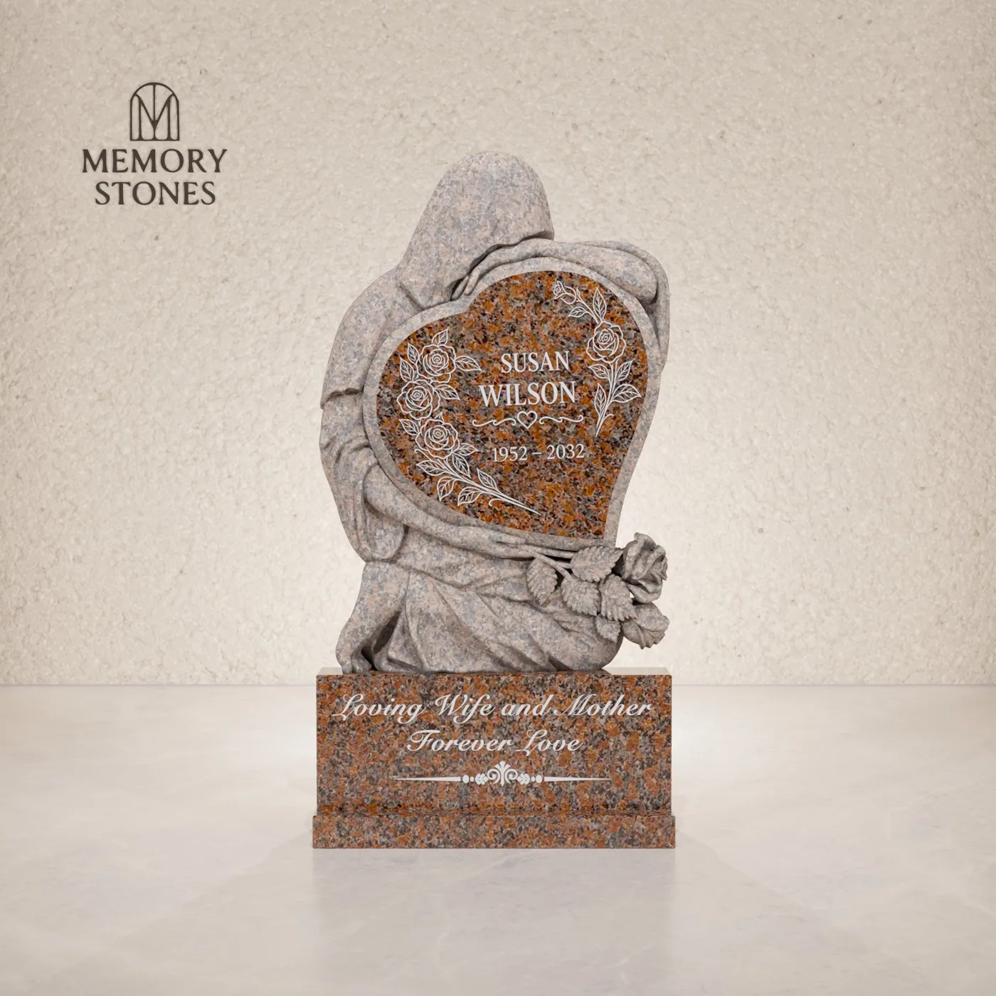 Guardian Embrace Heart Granite Headstone — view 2