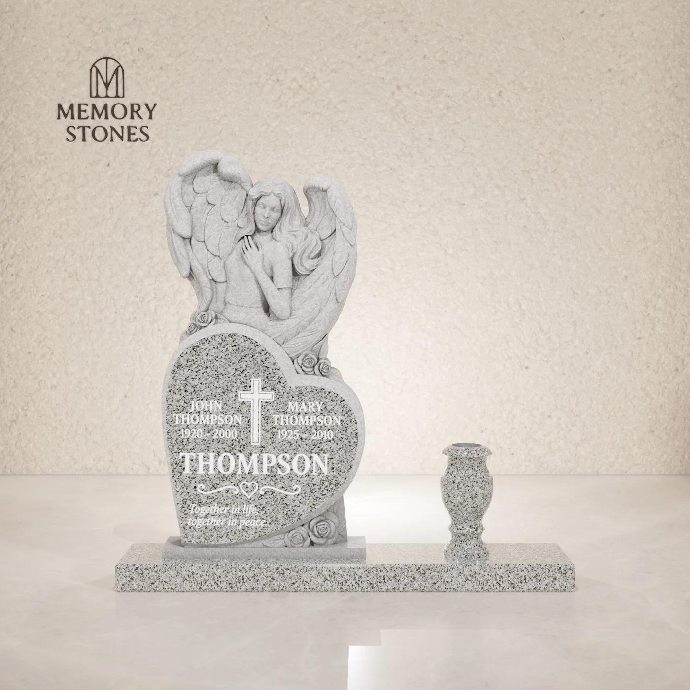 Angel Heart Upright Headstone — view 2
