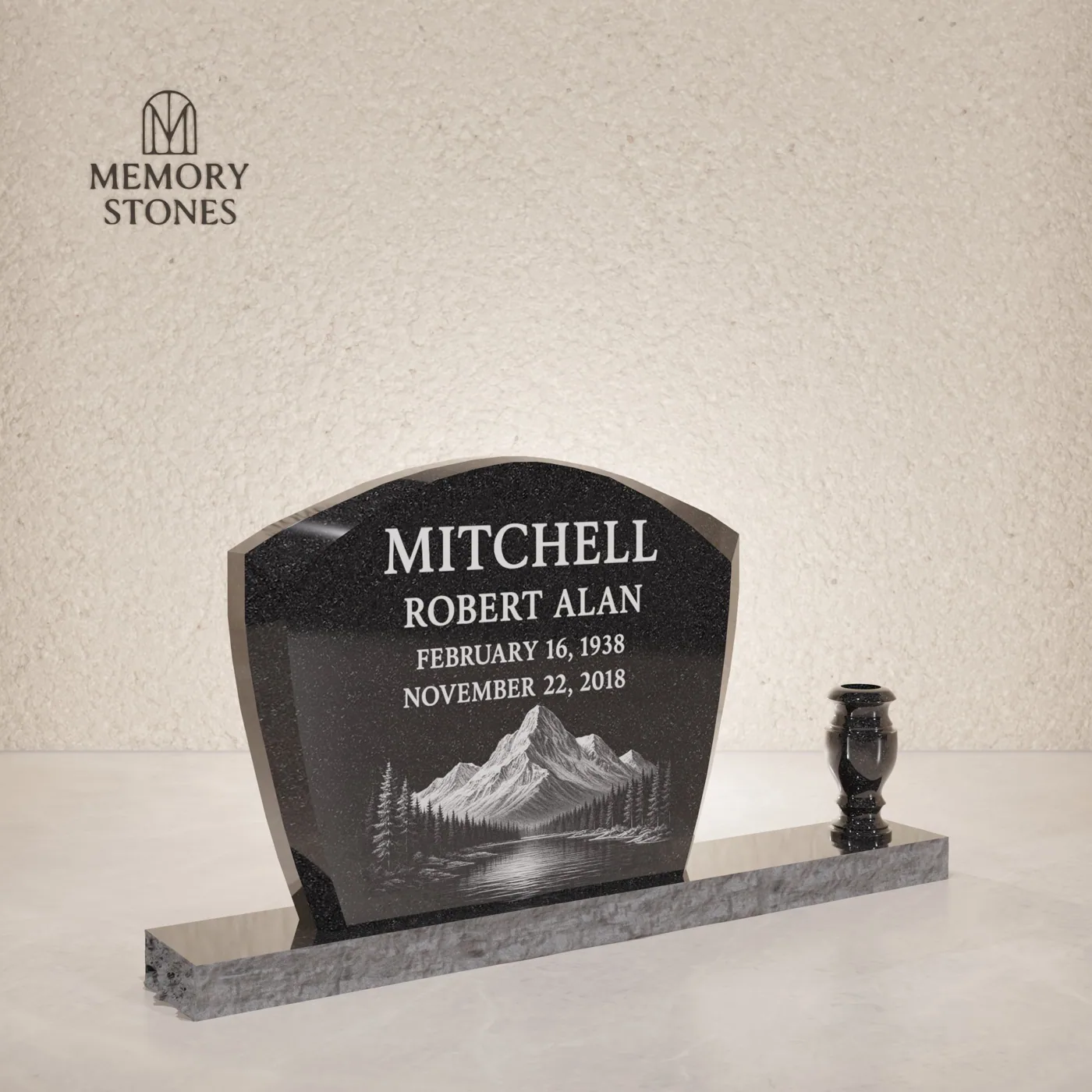 Arched-Top Single Upright Granite Headstone