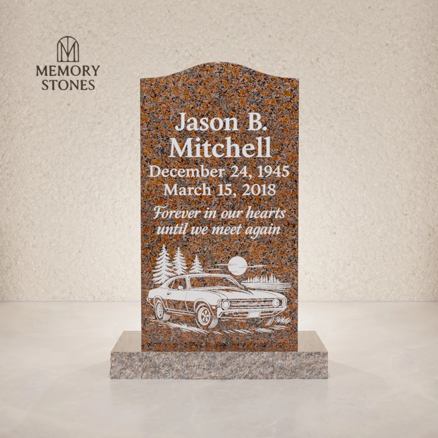 Classic Arched-Top Upright Headstone — view 2
