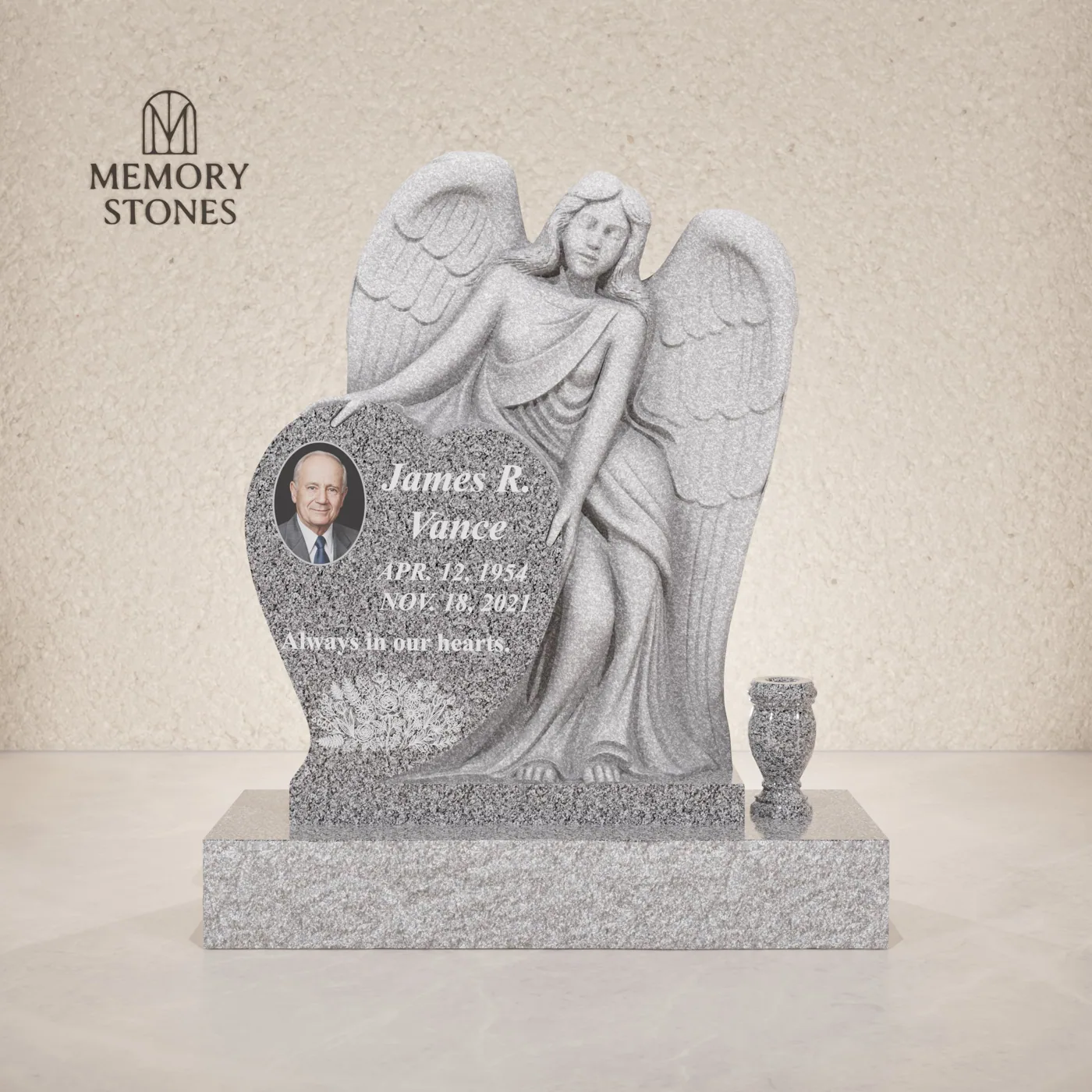 Angel Embrace Heart Granite Headstone — view 2