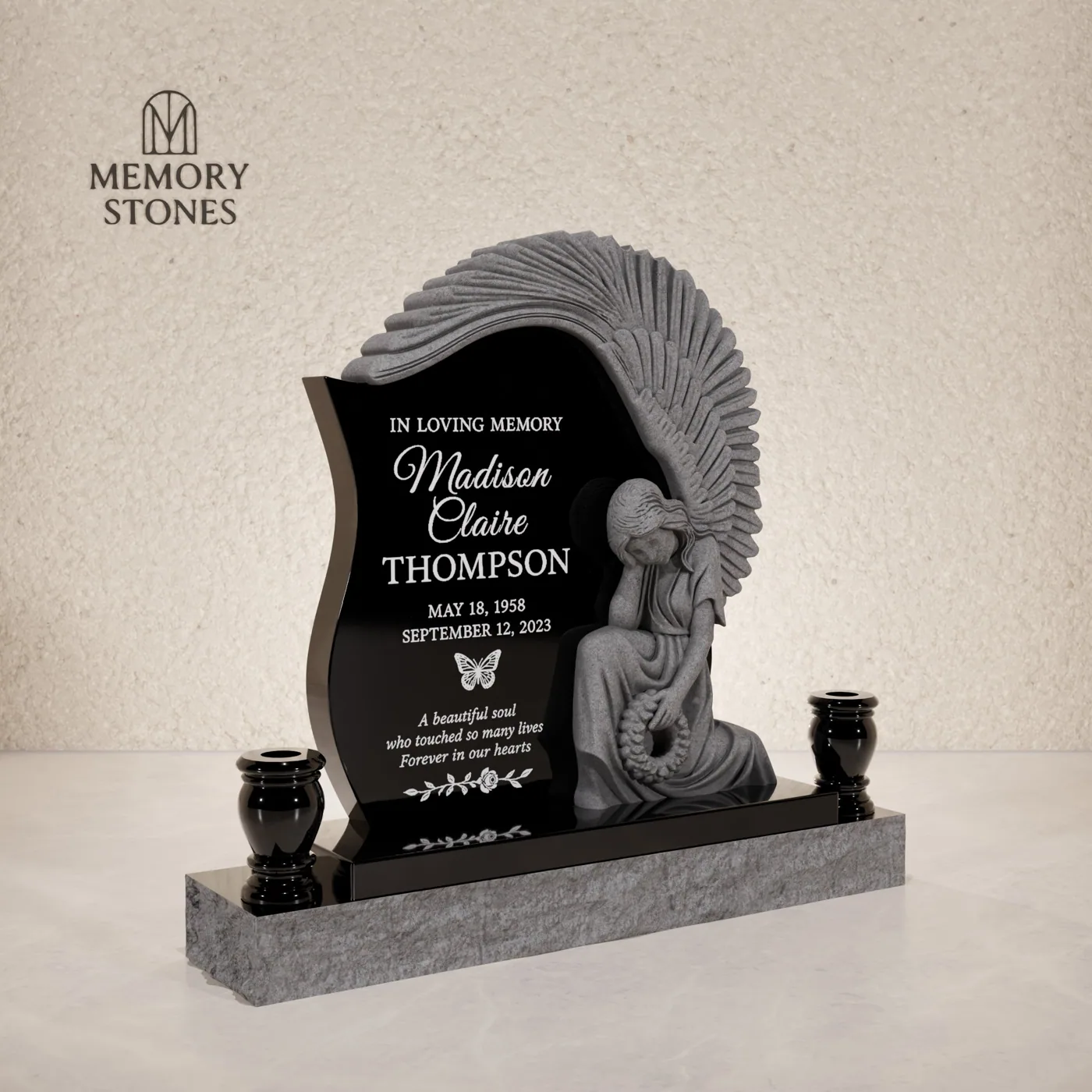 Angel Wing Granite Headstone