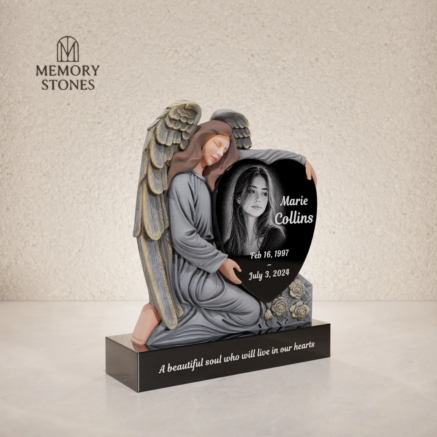 Angel Heart Granite Headstone