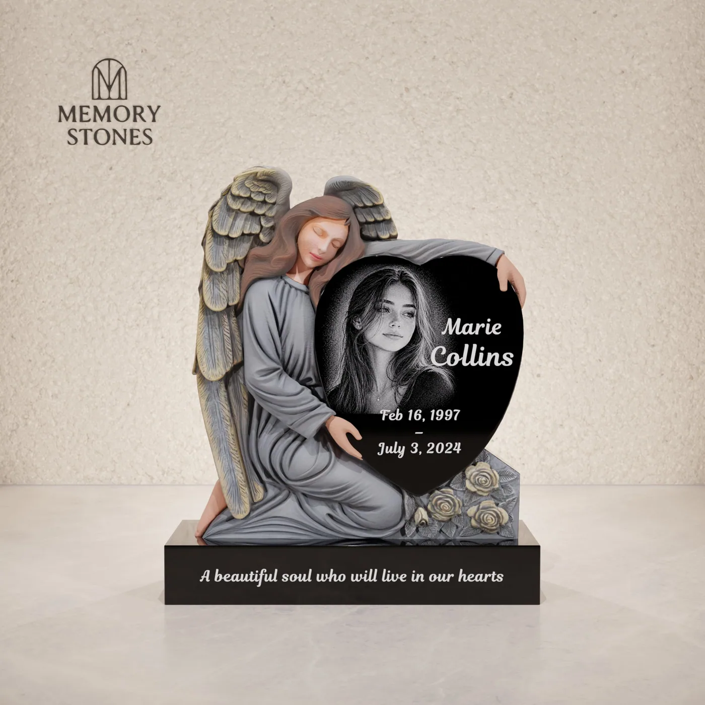Angel Heart Granite Headstone — view 2