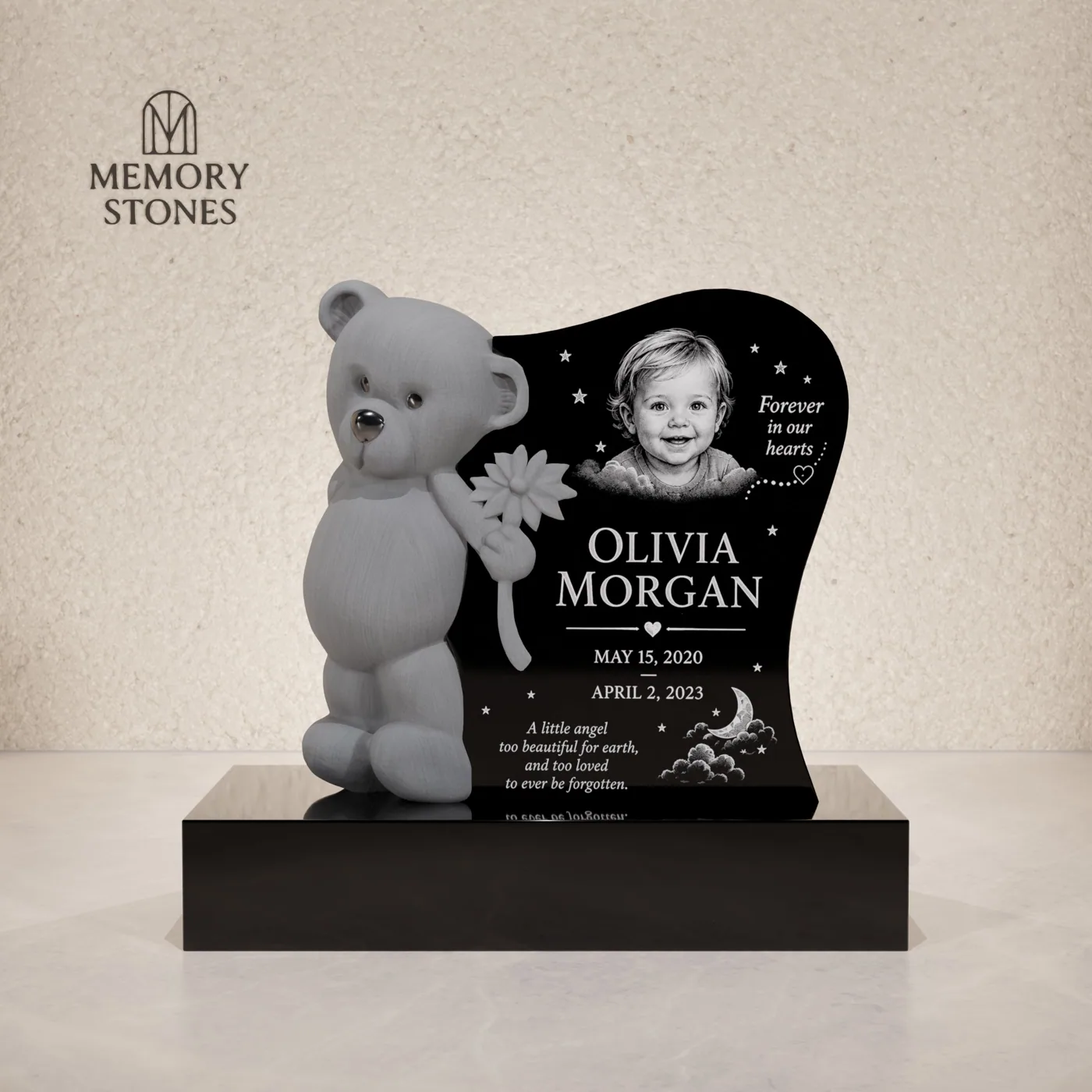Teddy Bear Granite Headstone — view 2