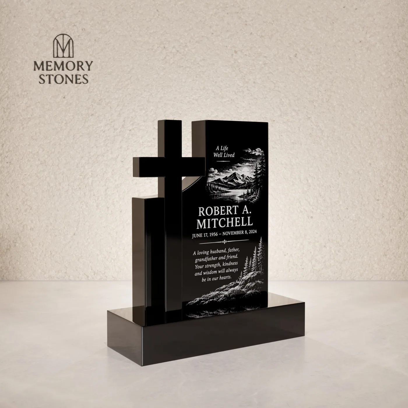 Cross Modern Granite Headstone