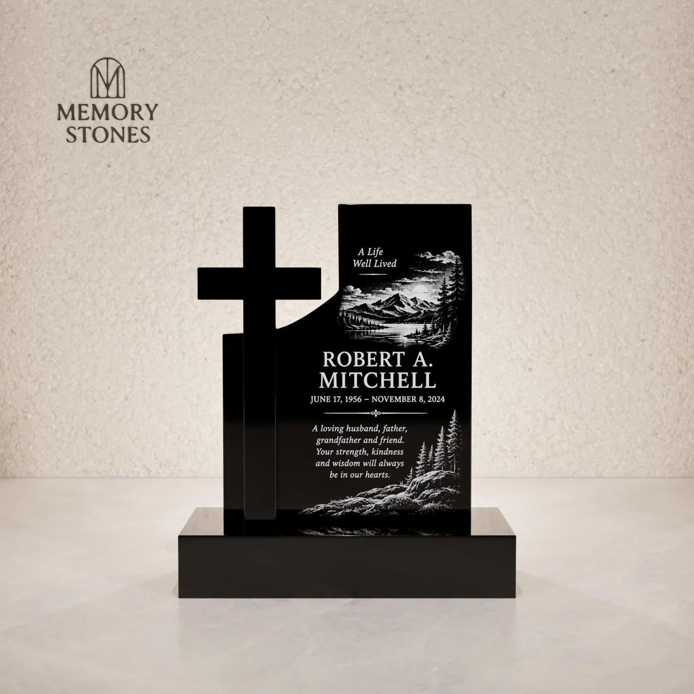 Cross Modern Granite Headstone — view 2