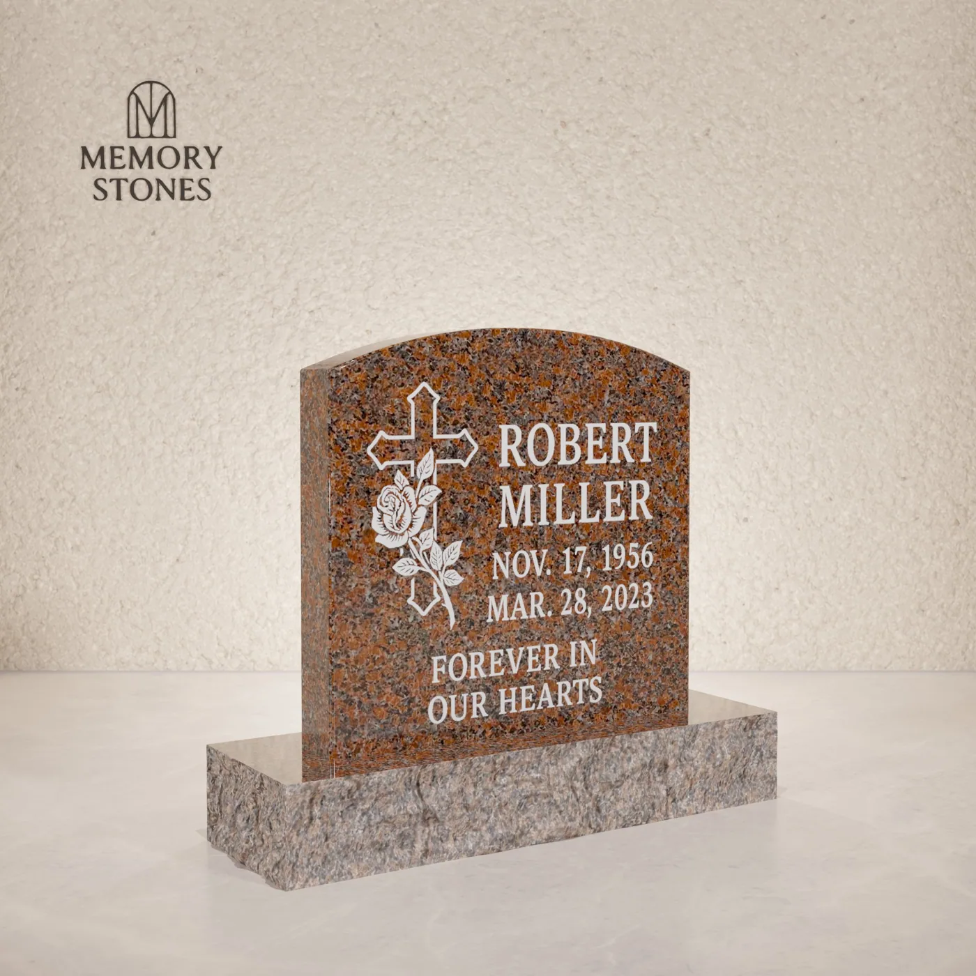 Polished Upright Headstone with Rock Base