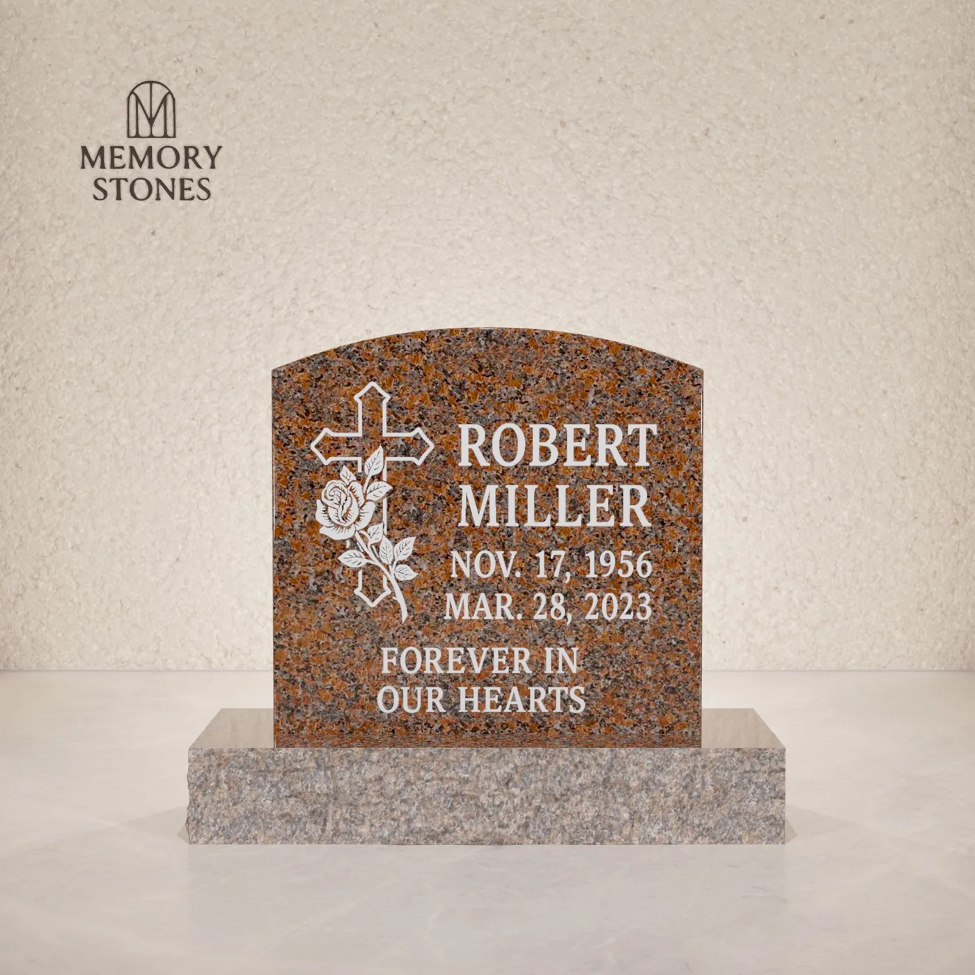 Polished Upright Headstone with Rock Base — view 2