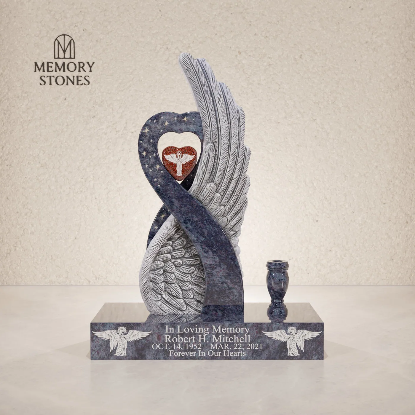 Eternal Wings Heart Headstone — view 2