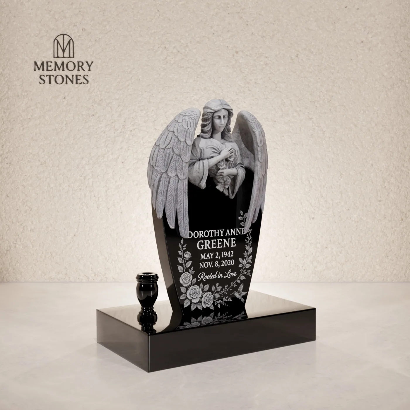 Angel Embrace Upright Headstone