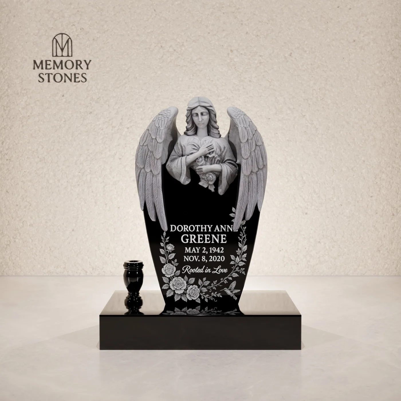 Angel Embrace Upright Headstone — view 2