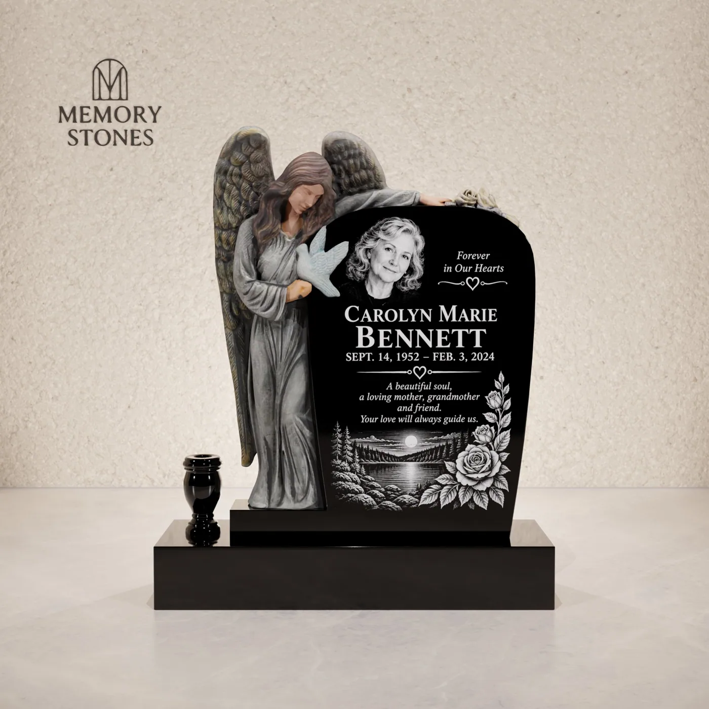 Angel Upright Headstone with Dove Detail — view 2