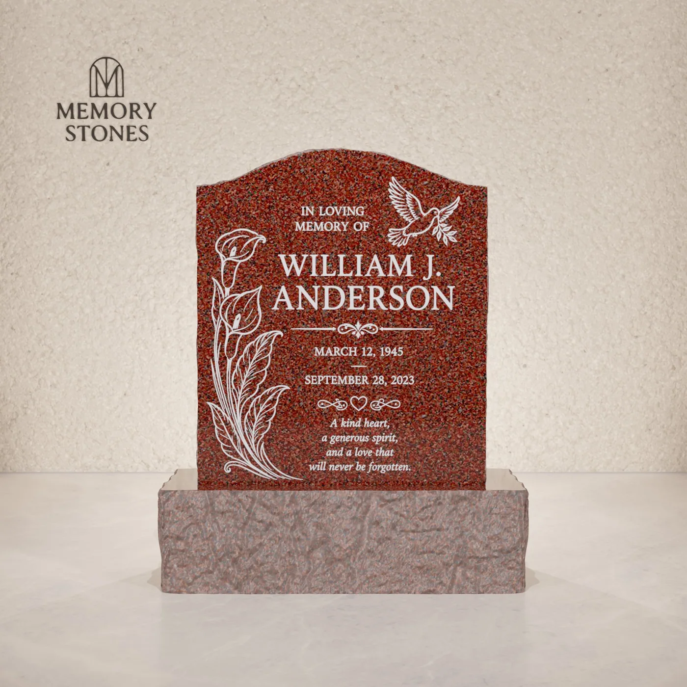 Granite Serpentine Upright Headstone — view 2