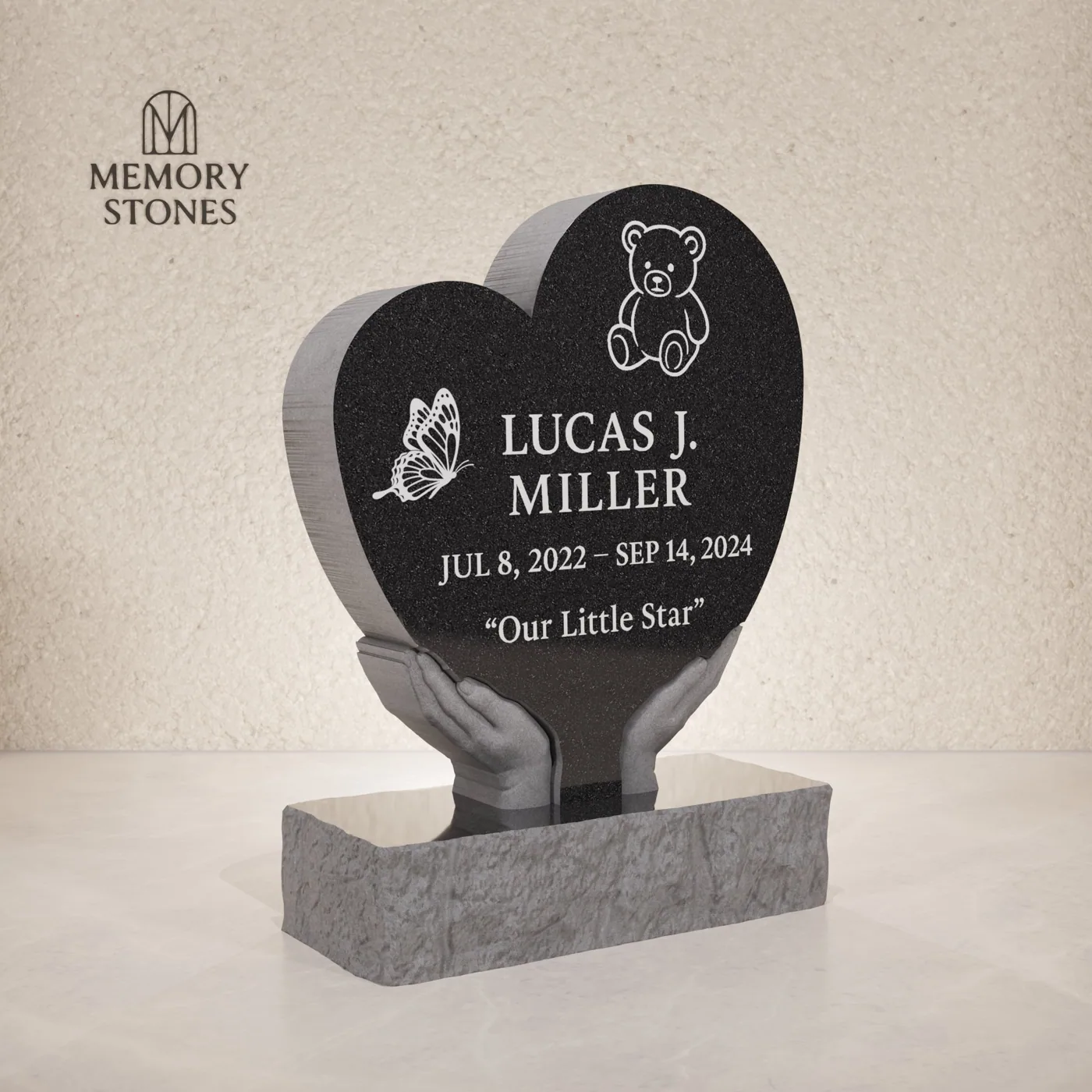 Heart Shape Granite Headstone with Hands Design