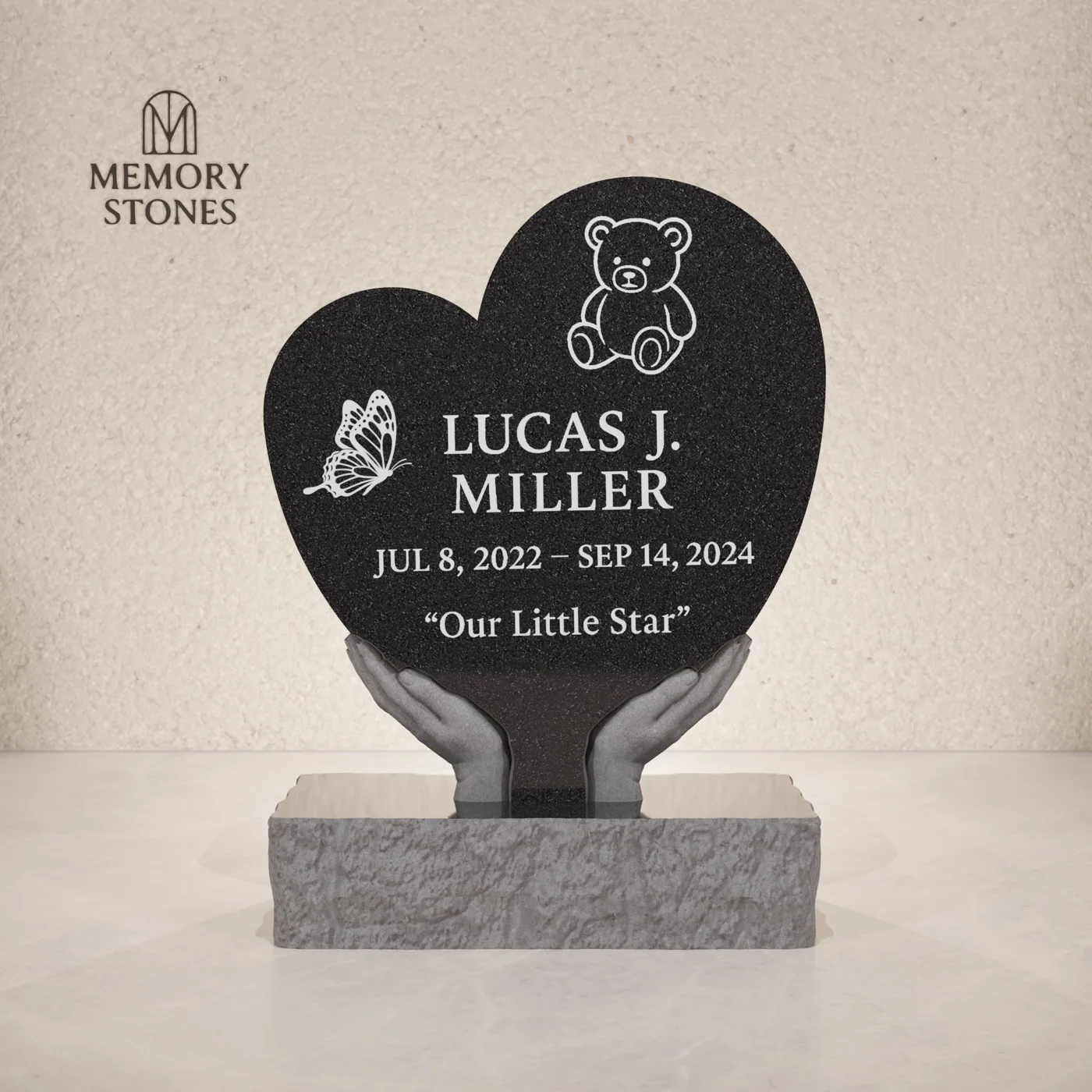 Heart Shape Granite Headstone with Hands Design — view 2