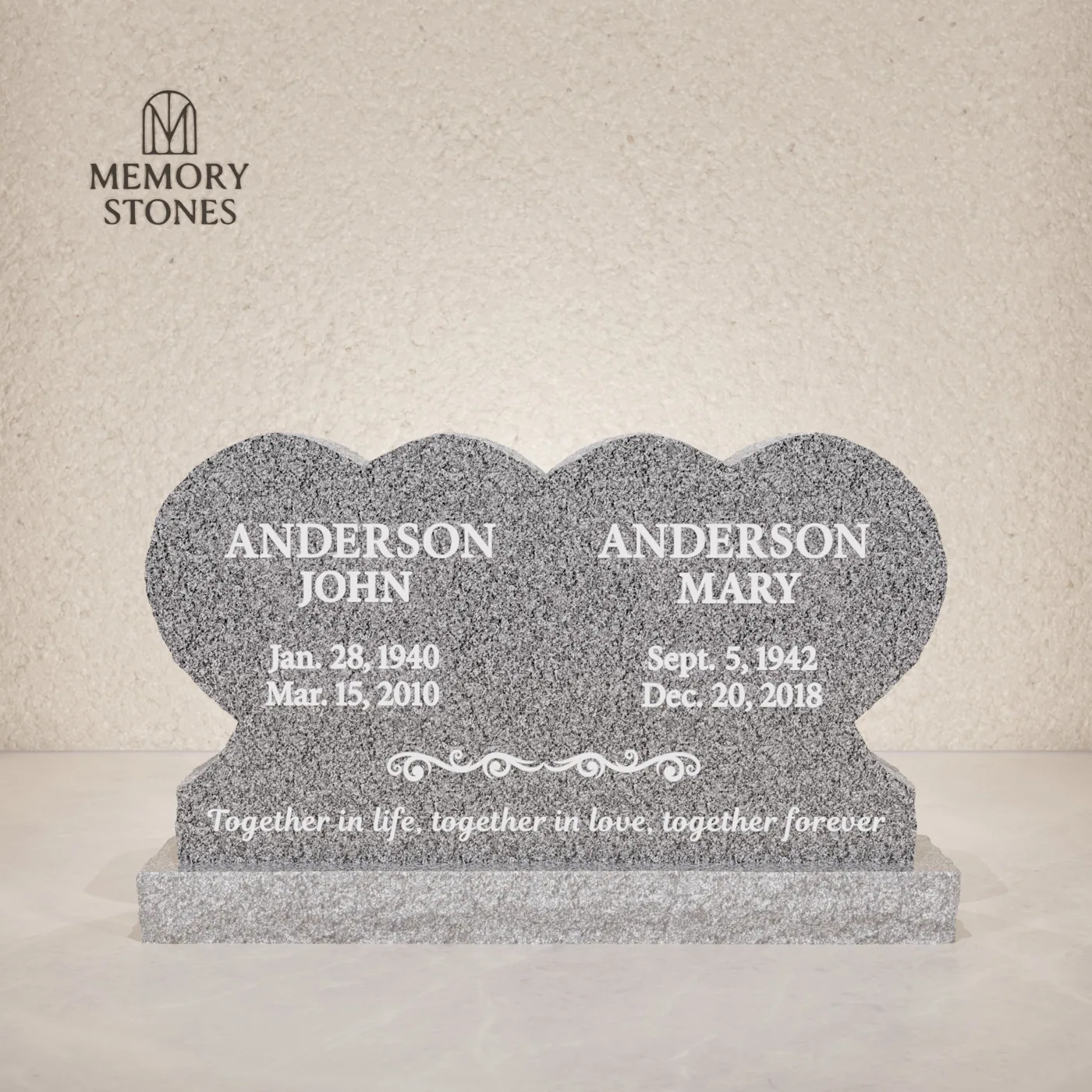 Triple Heart Companion Headstone 42 x 6 x 28 — view 2