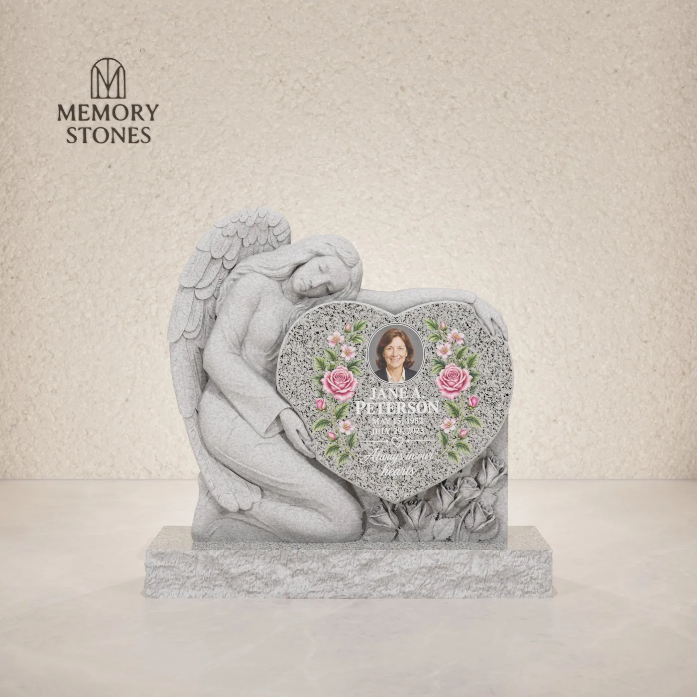 Angel & Heart Granite Headstone — view 2