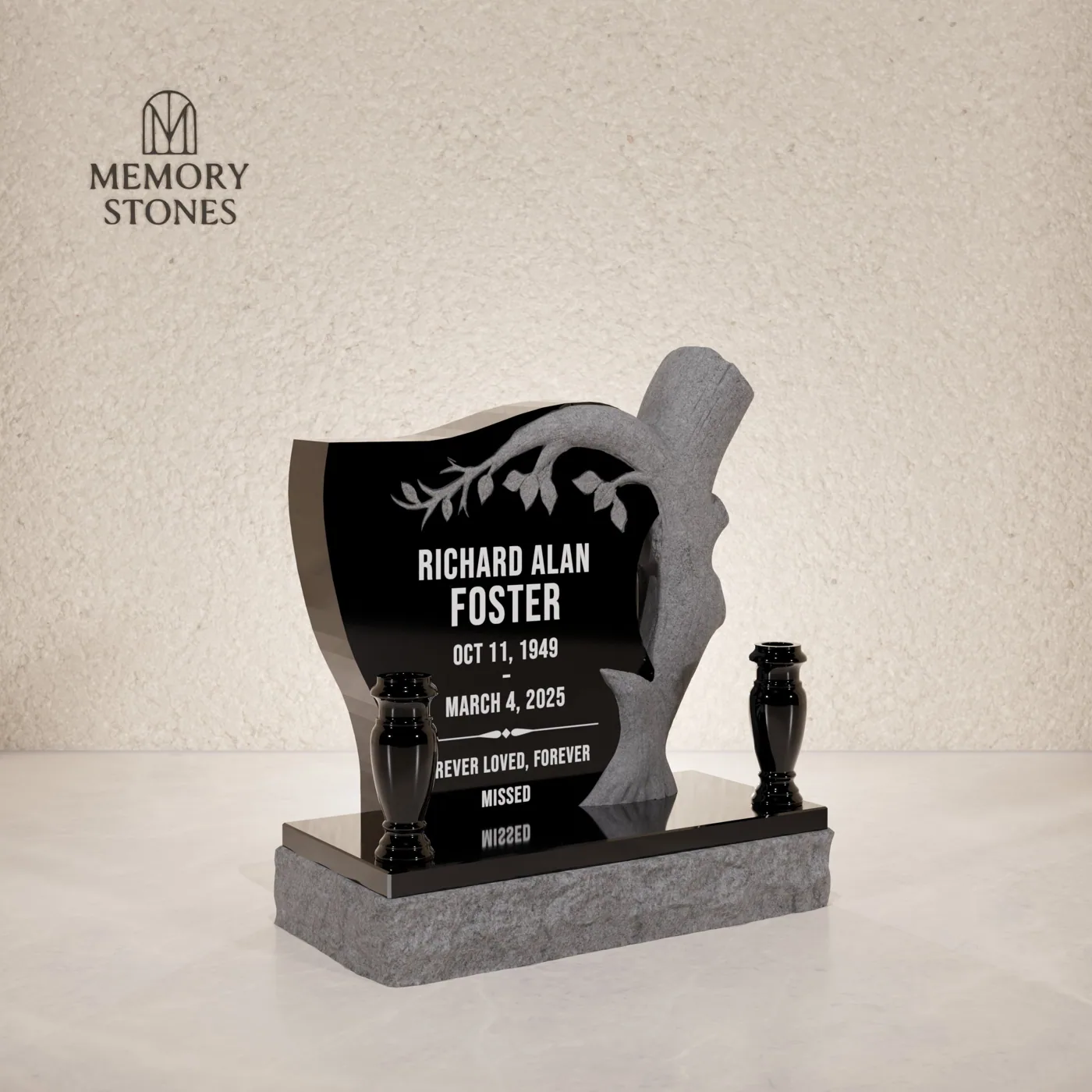Tree Design Upright Granite Headstone