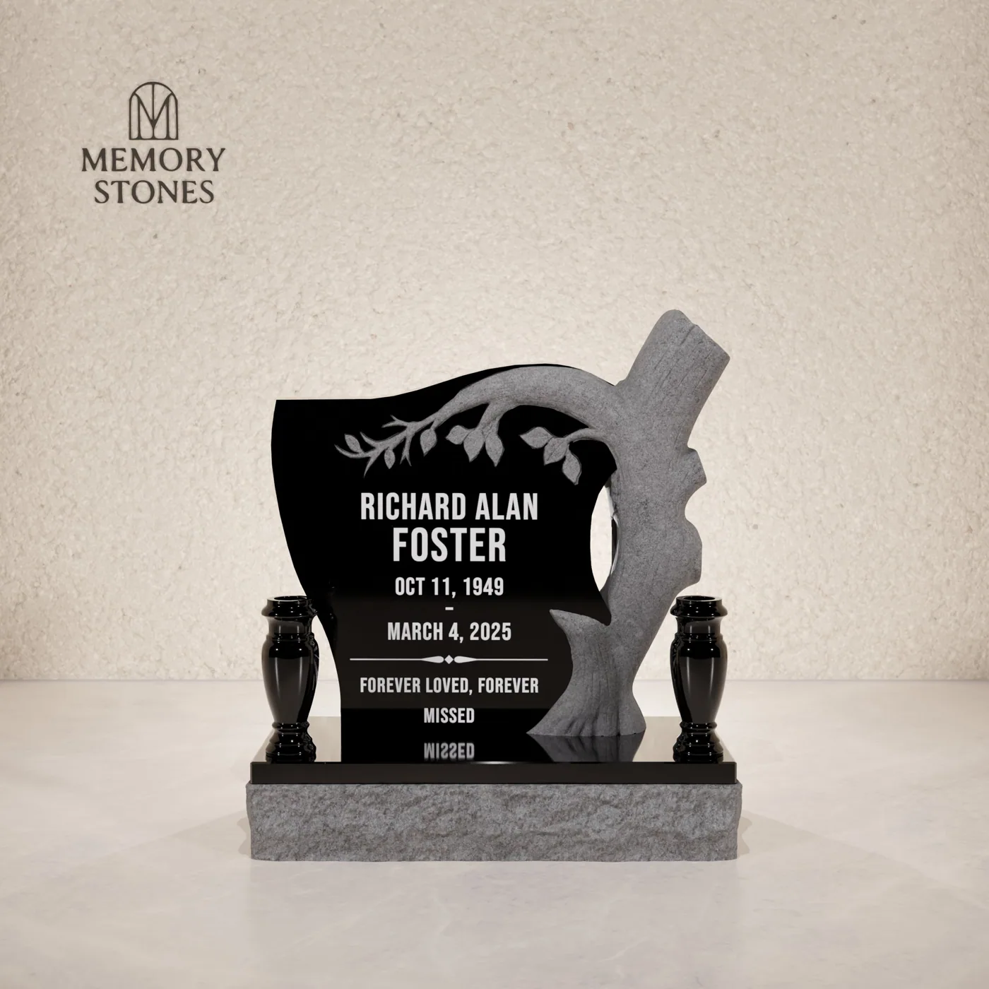 Tree Design Upright Granite Headstone — view 2