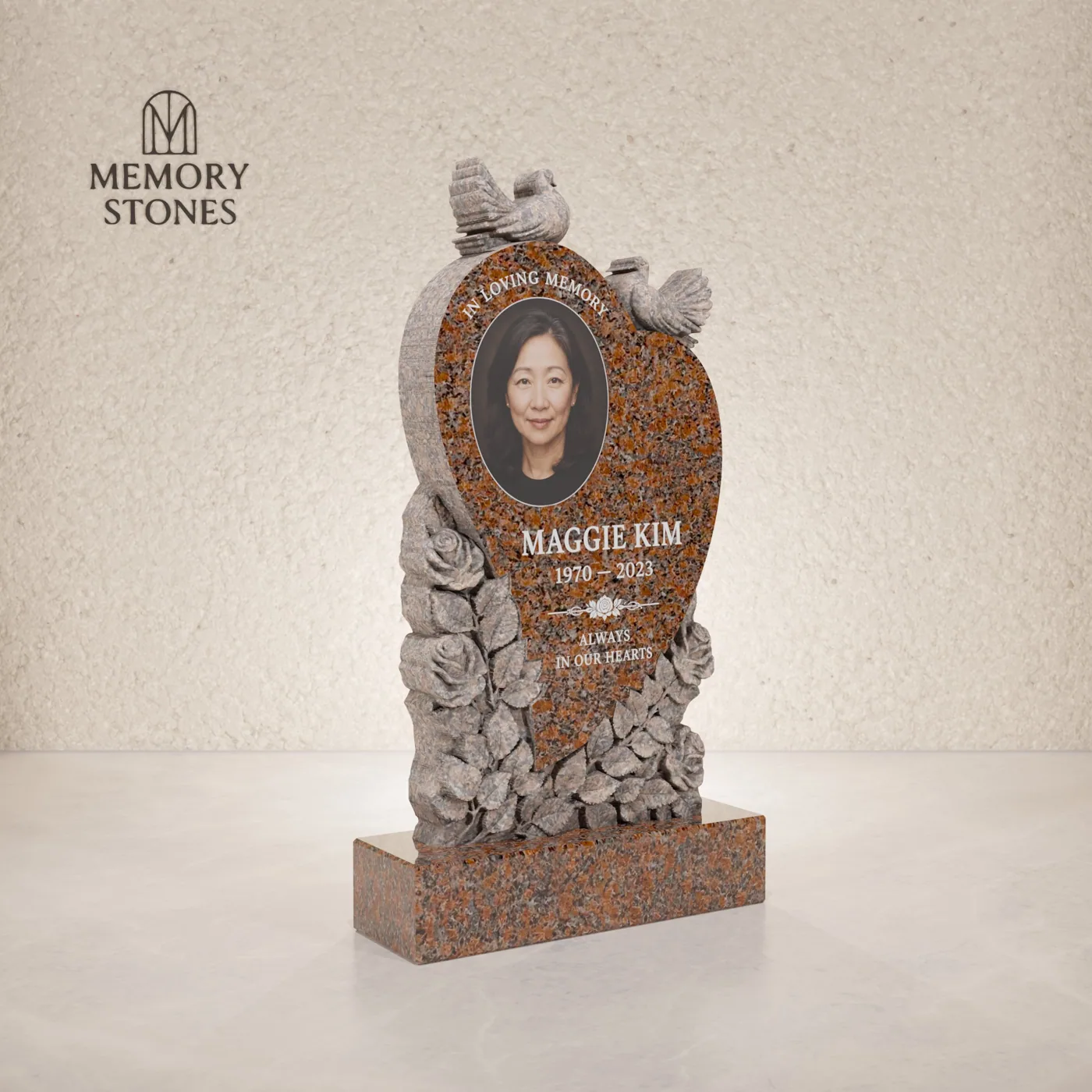 Heart Shape Upright Granite Headstone