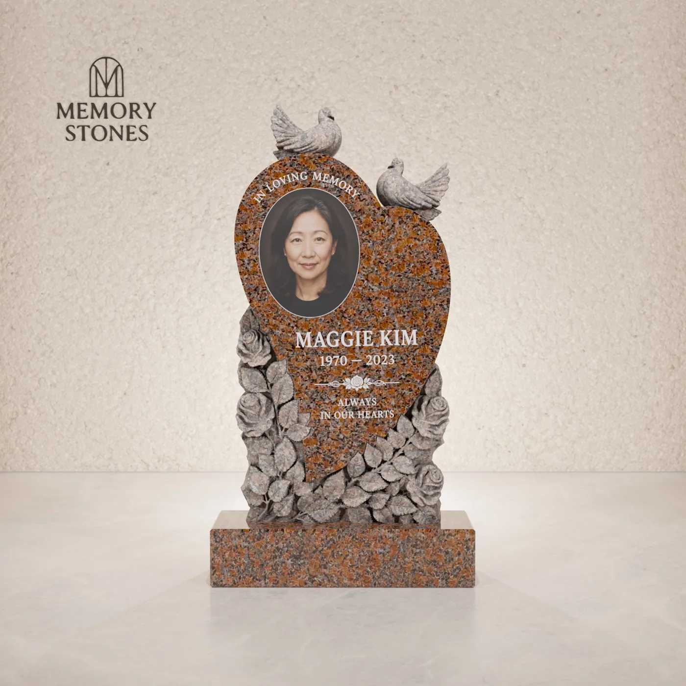 Heart Shape Upright Granite Headstone — view 2