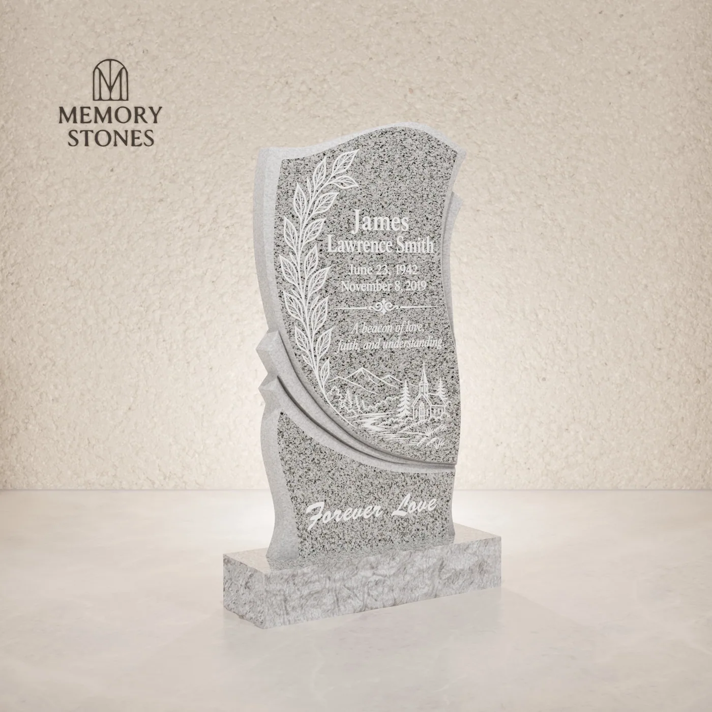 Modern Wave Shape Upright Granite Headstone