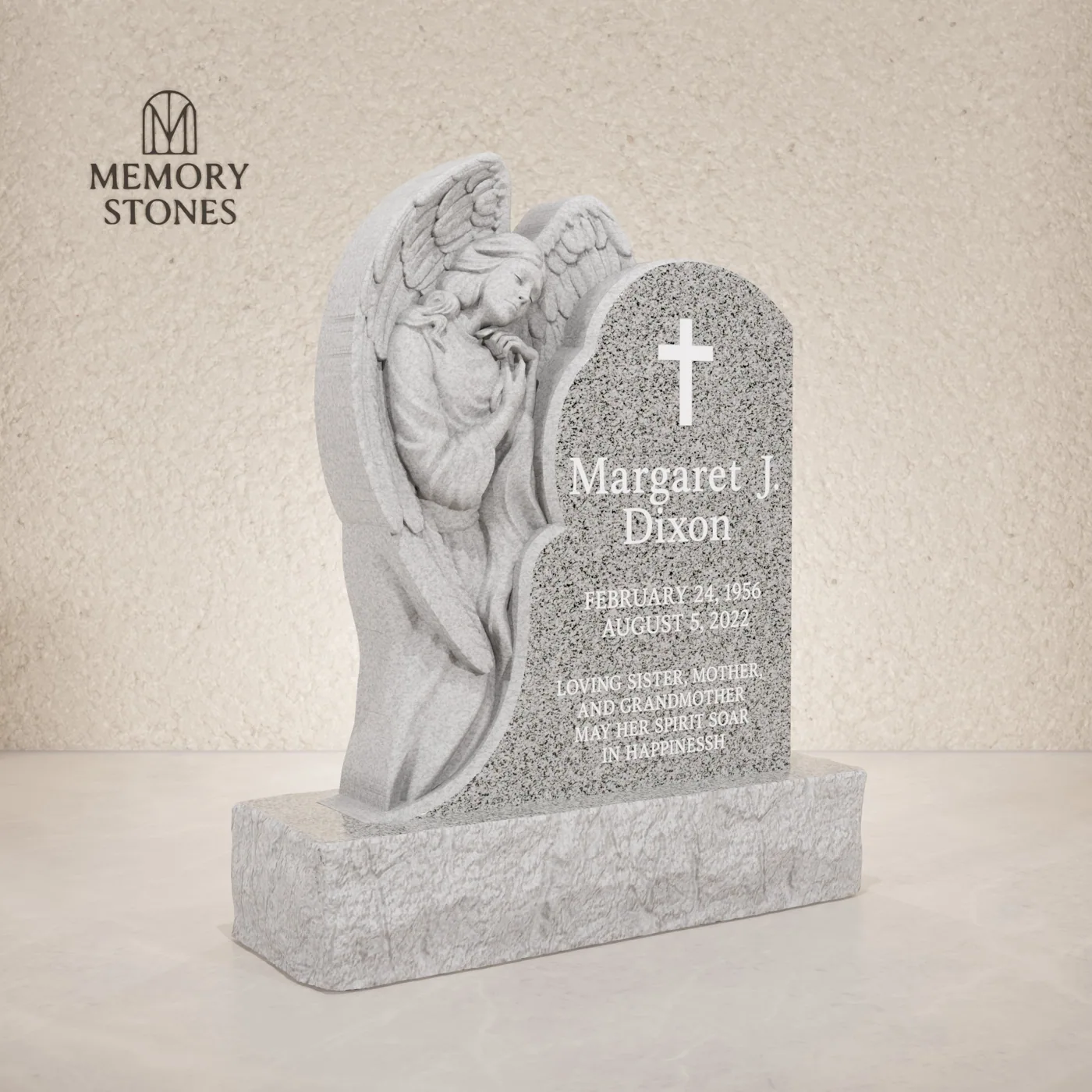 Angel Sculpted Upright Granite Headstone