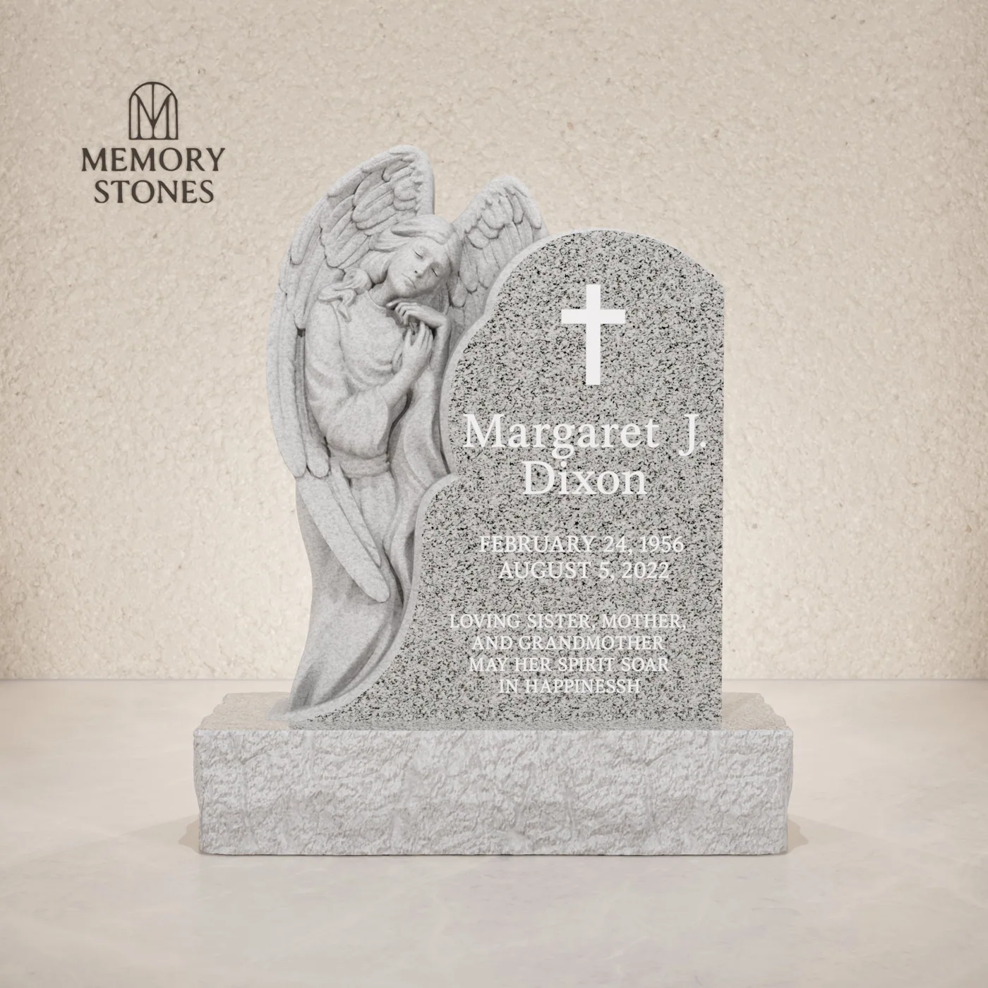 Angel Sculpted Upright Granite Headstone — view 2