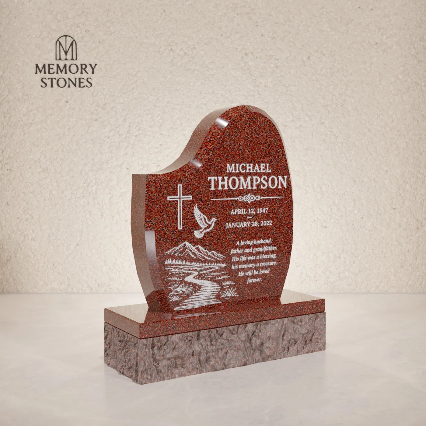 Asymmetric Curve Upright Granite Headstone