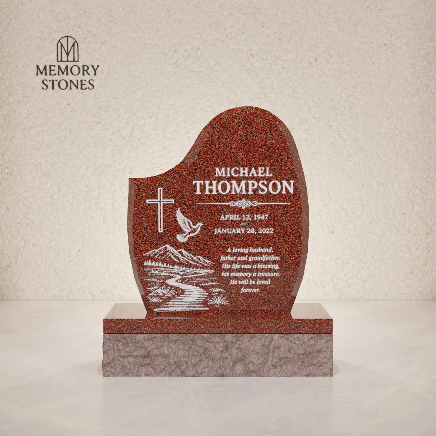 Asymmetric Curve Upright Granite Headstone — view 2