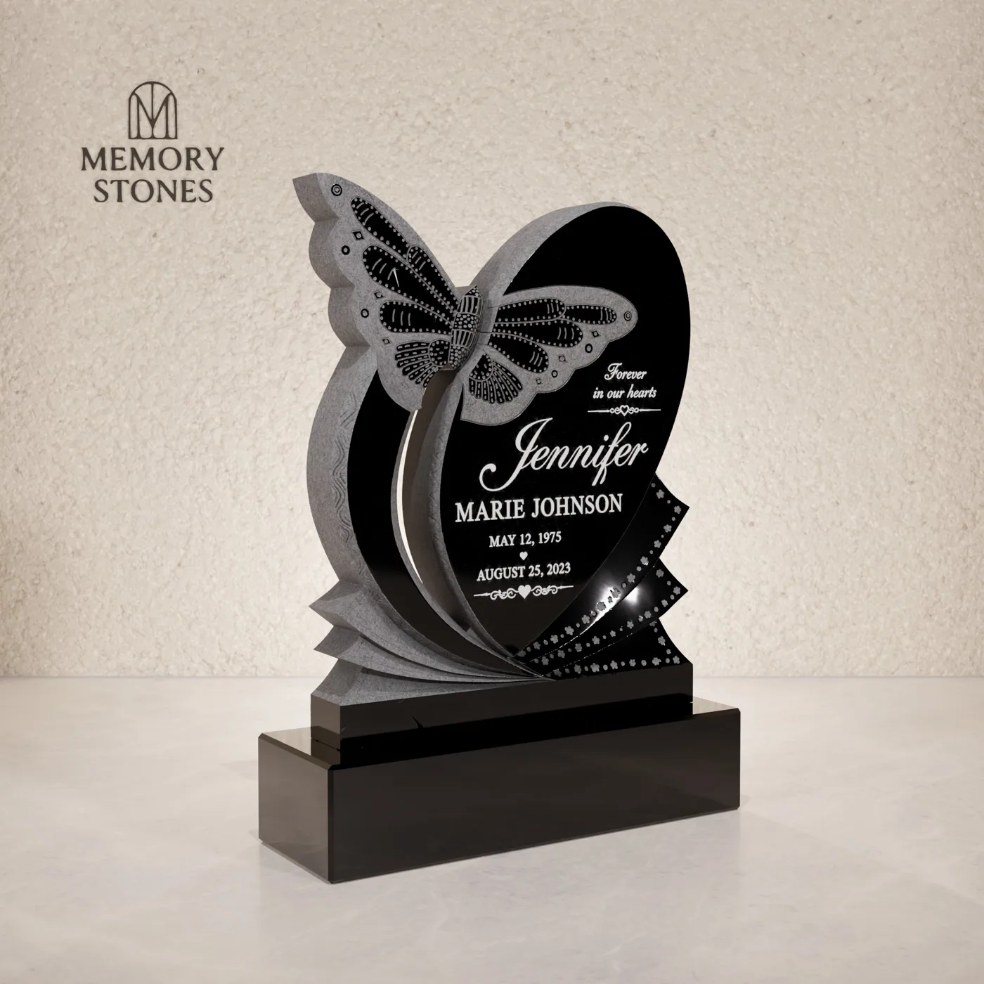 Butterfly Heart Artistic Granite Headstone