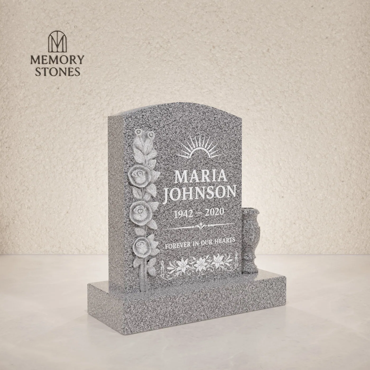 Classic Upright Headstone with Floral Detail