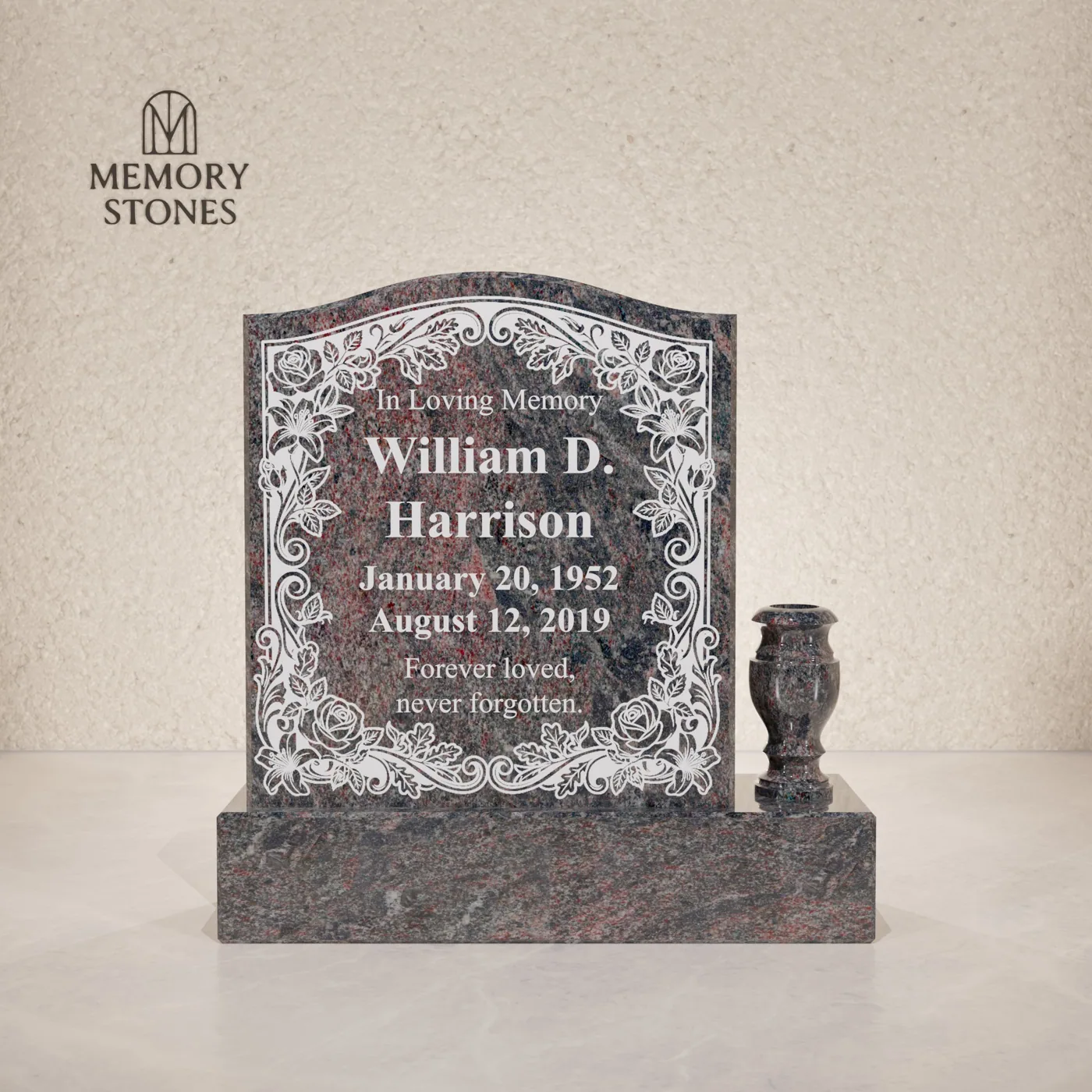 Serpentine Upright Granite Headstone — view 2
