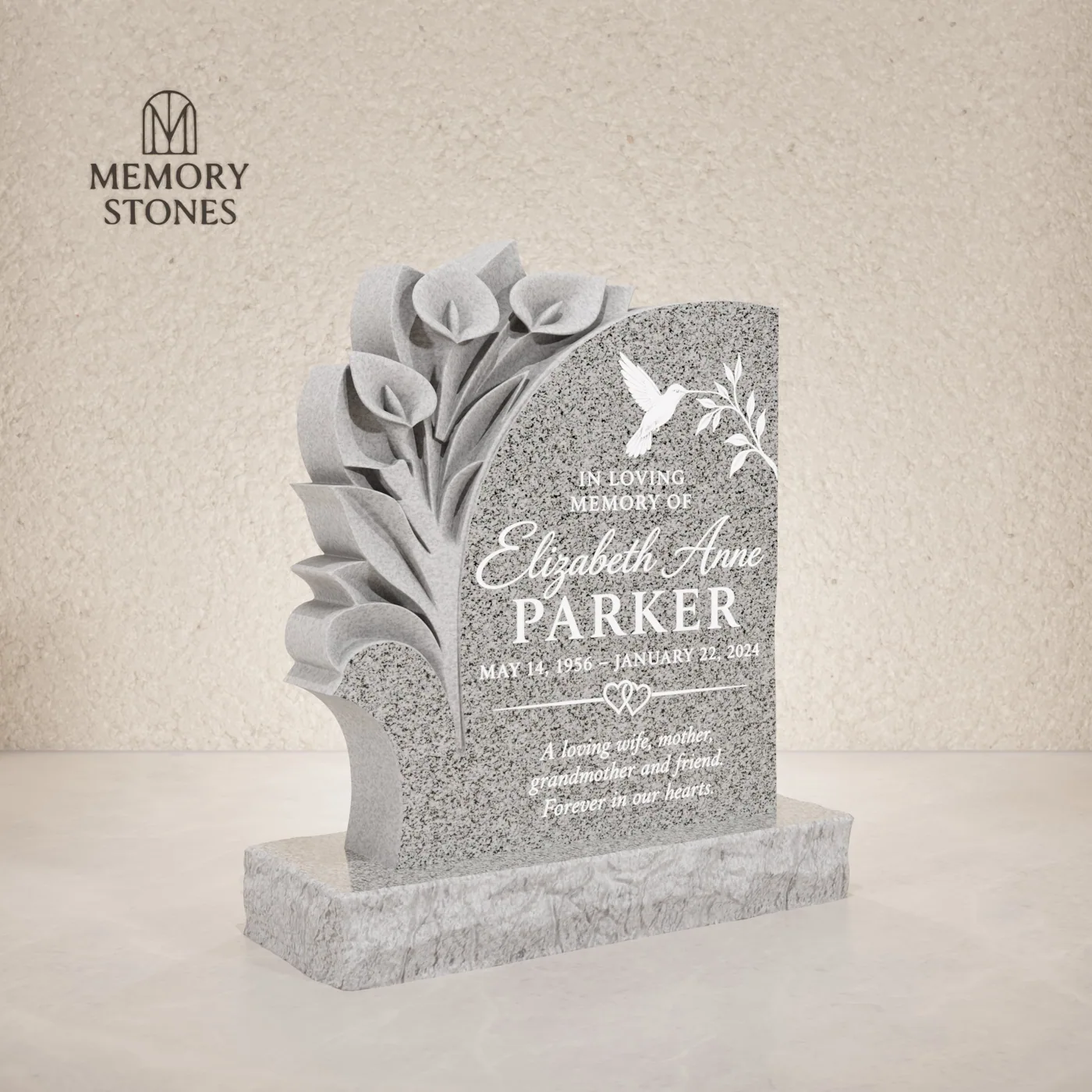 Floral Carved Upright Granite Headstone